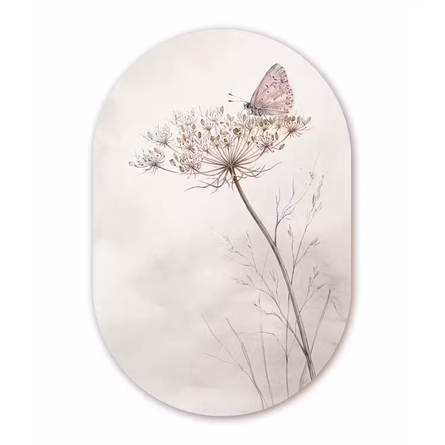 Vlinder - Bloem -Natuur - Beige Wandcirkel Ovaal Forex klein -3d