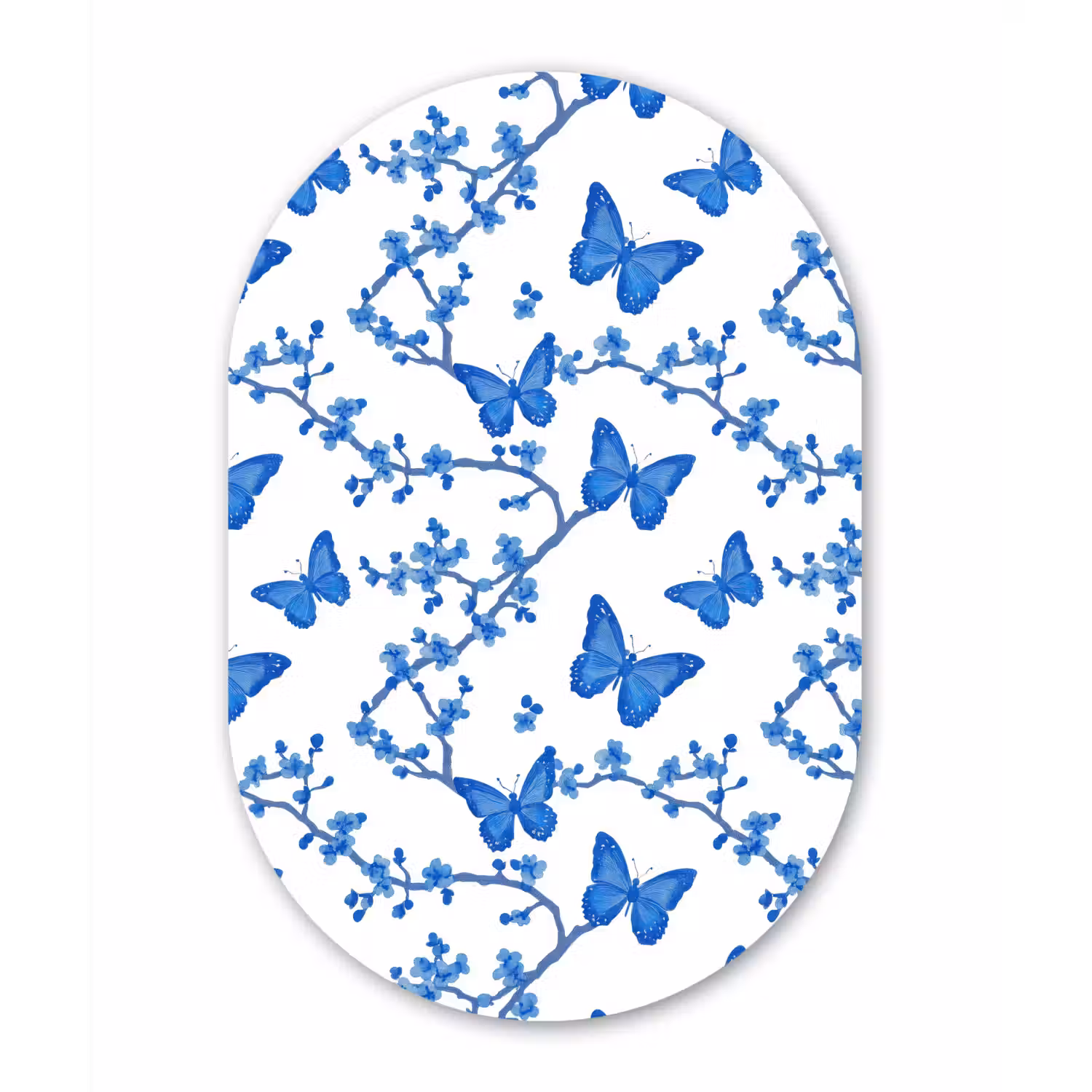 Vlinder - Bloemen - Blauw Wandcirkel Ovaal Forex klein 630 -3d