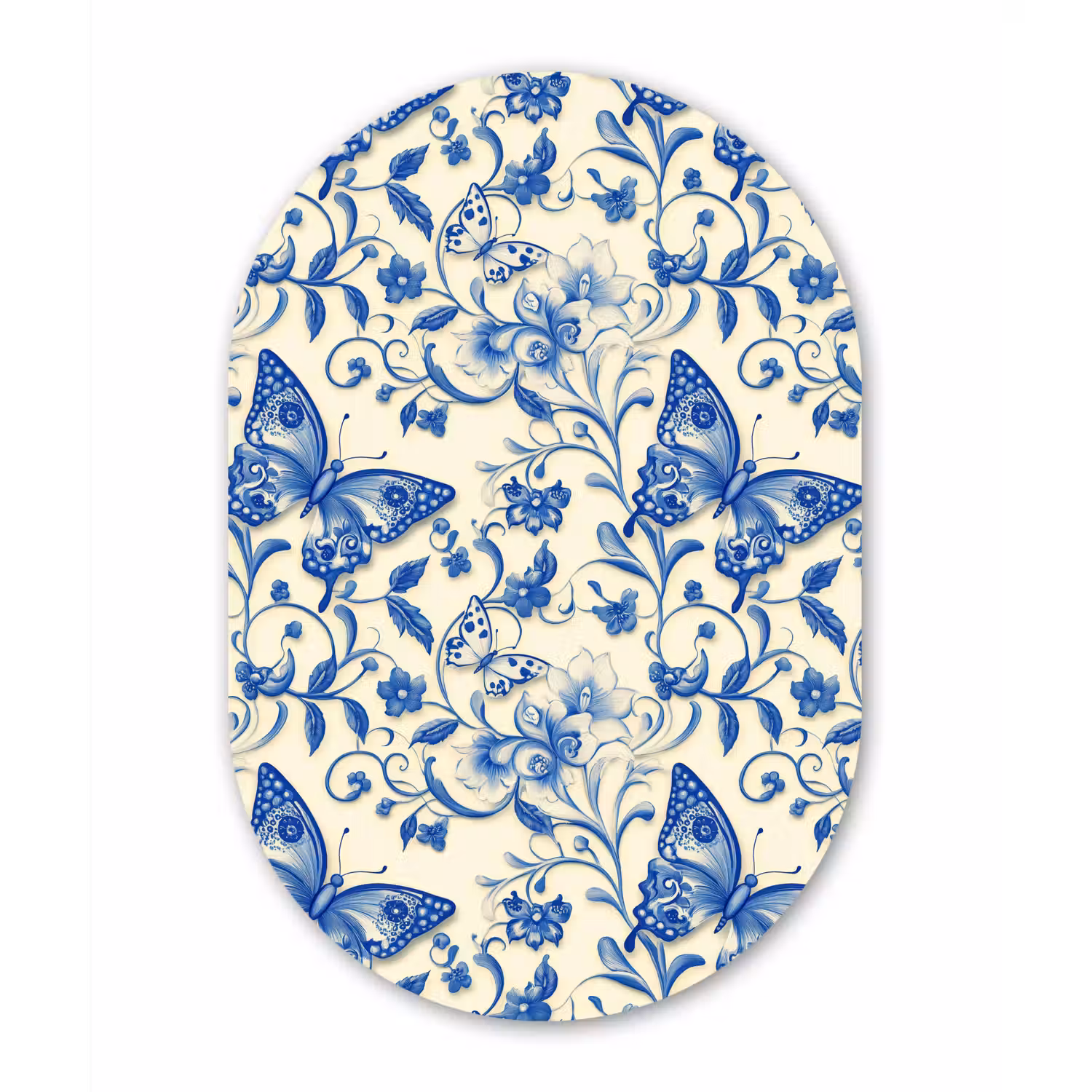 Vlinders - Bloemen - Blauw - Botanisch Wandcirkel Ovaal Forex klein 630 -3d