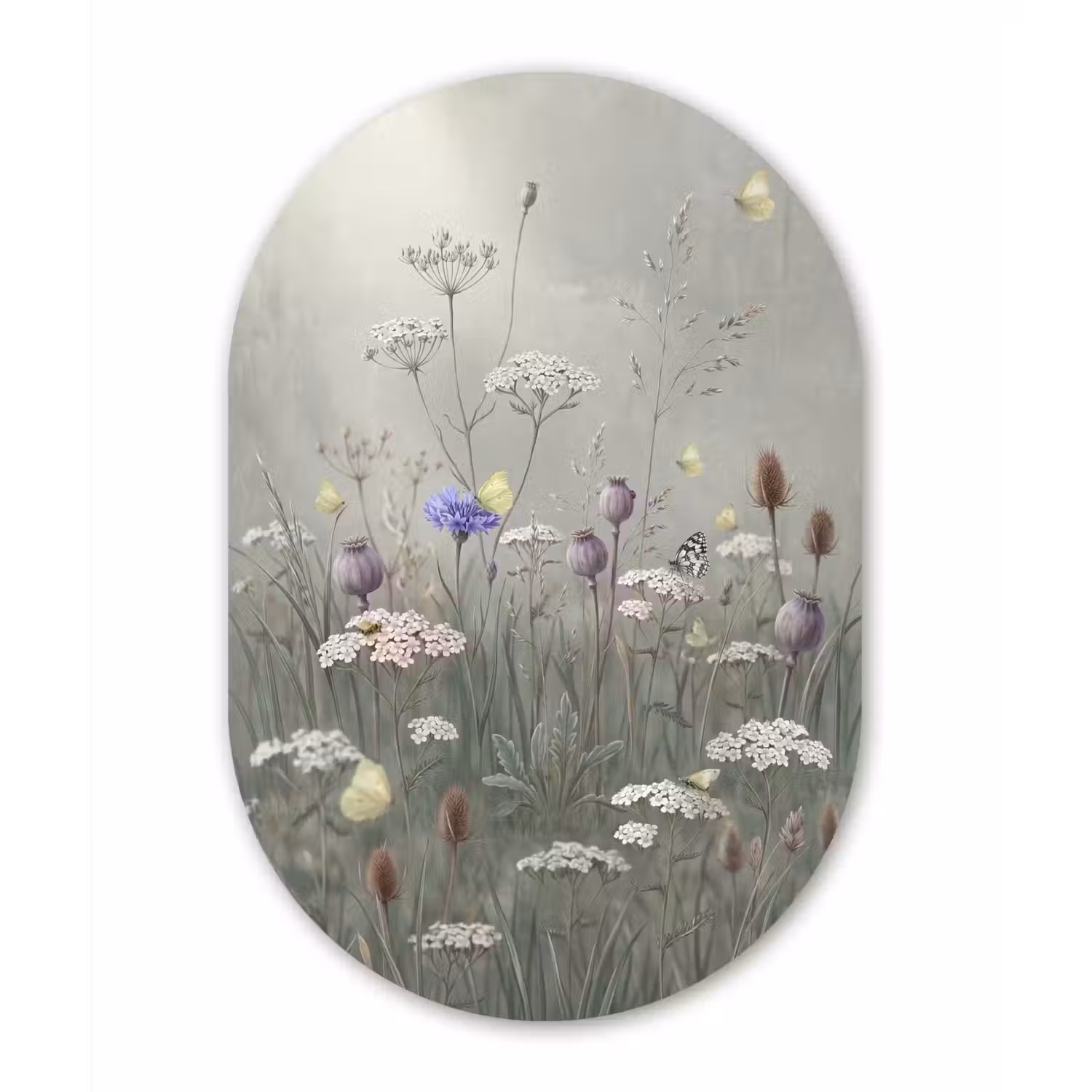 Vlinders - Wildbloemen - Illustratie - Kleurrijk Wandcirkel Ovaal Forex klein -3d