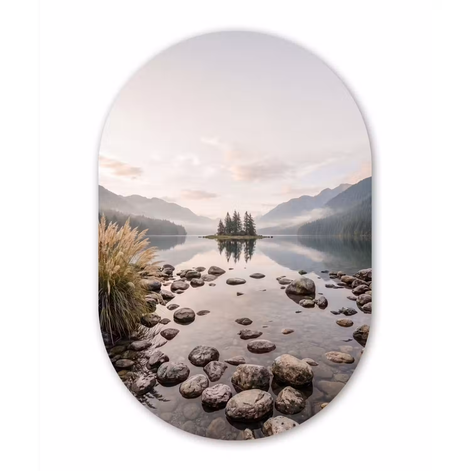 Meer - Bergen - Landschap - Groen Wandcirkel Ovaal Forex klein -3d