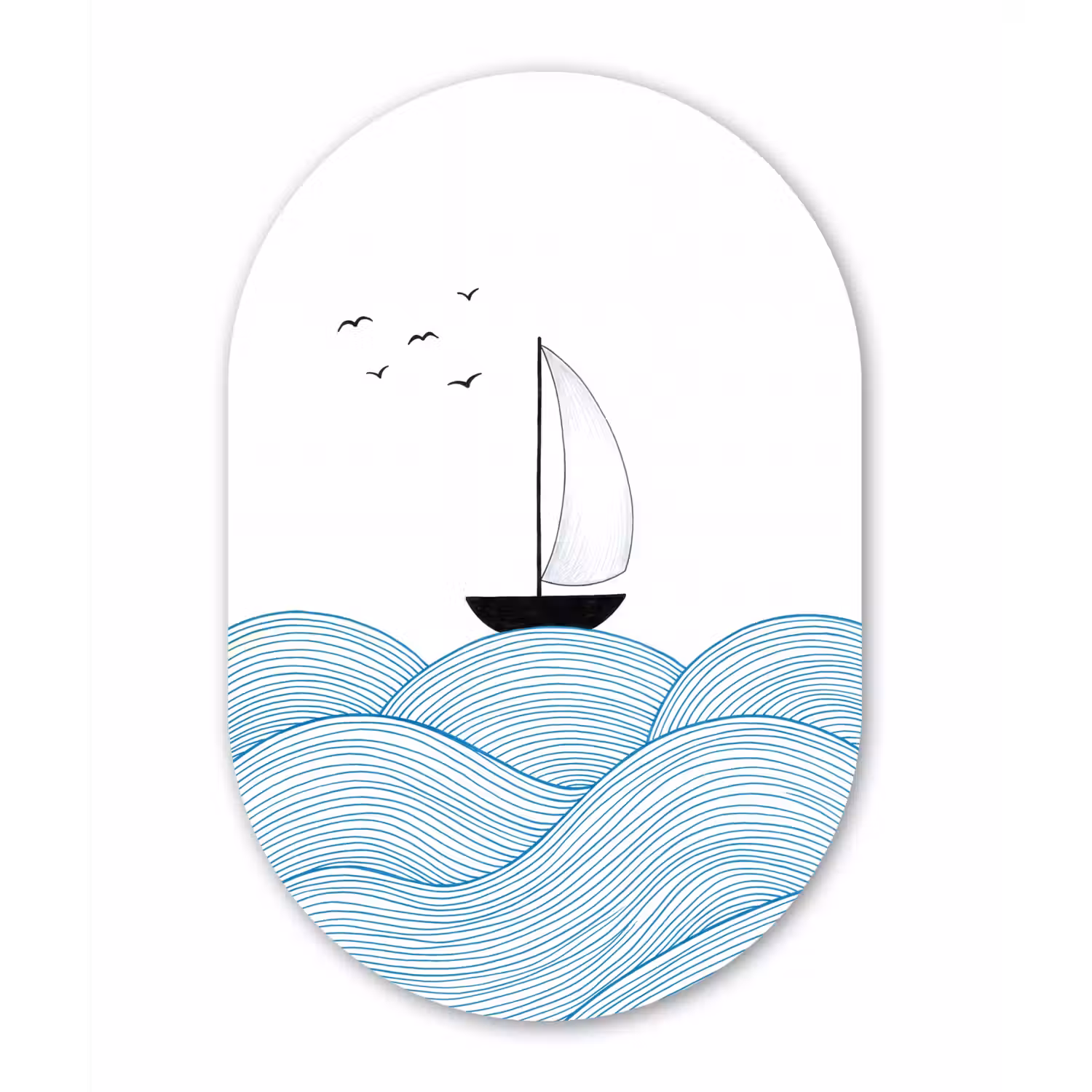 Zeilboot - Golven - Zee - Illustratie - Blauw Wandcirkel Ovaal Forex klein -3d