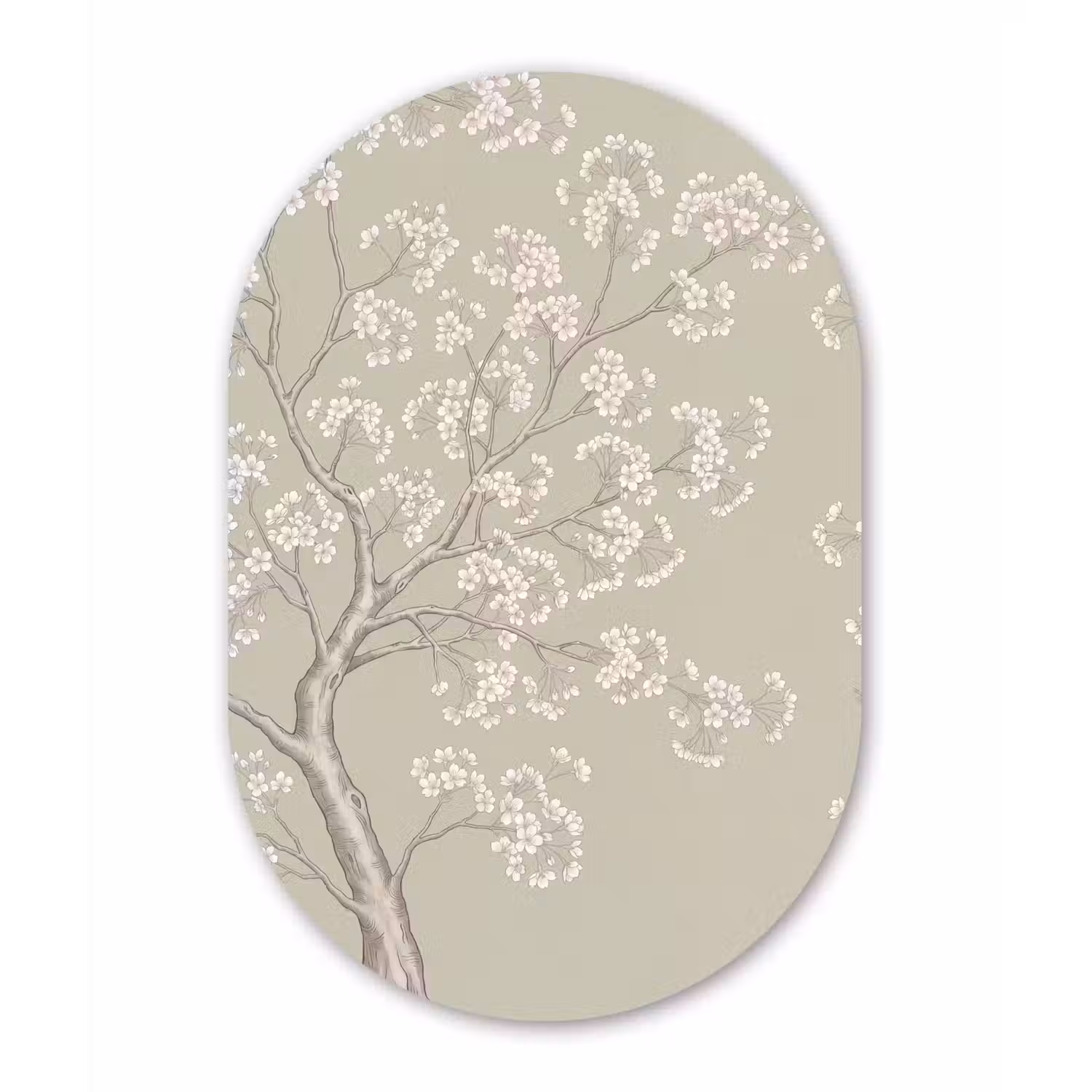 Sereen - Bloesem - Wit Wandcirkel Ovaal Forex klein -3d