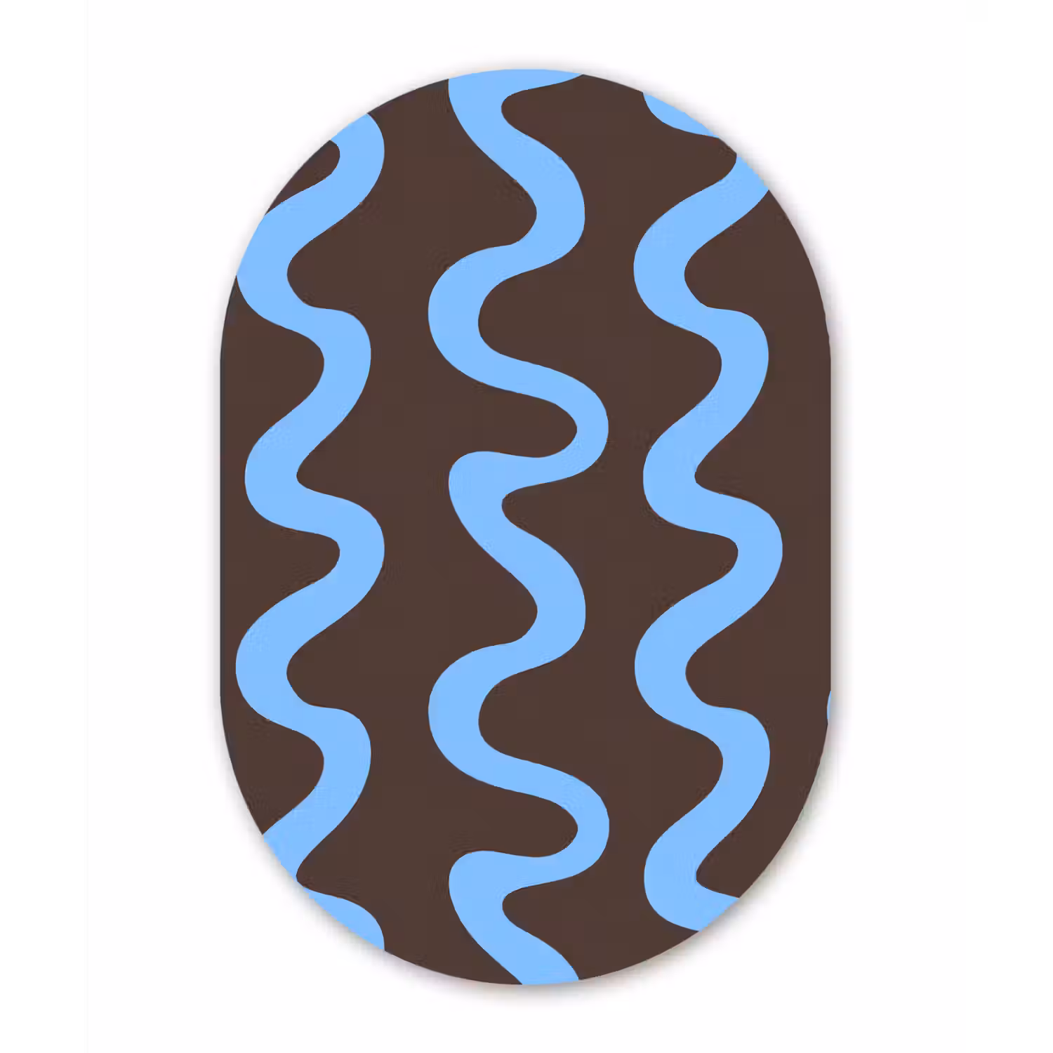 Kronkelende lijnen - Blauw - Bruin - Minimalistisch Wandcirkel Ovaal Forex klein 630 -3d