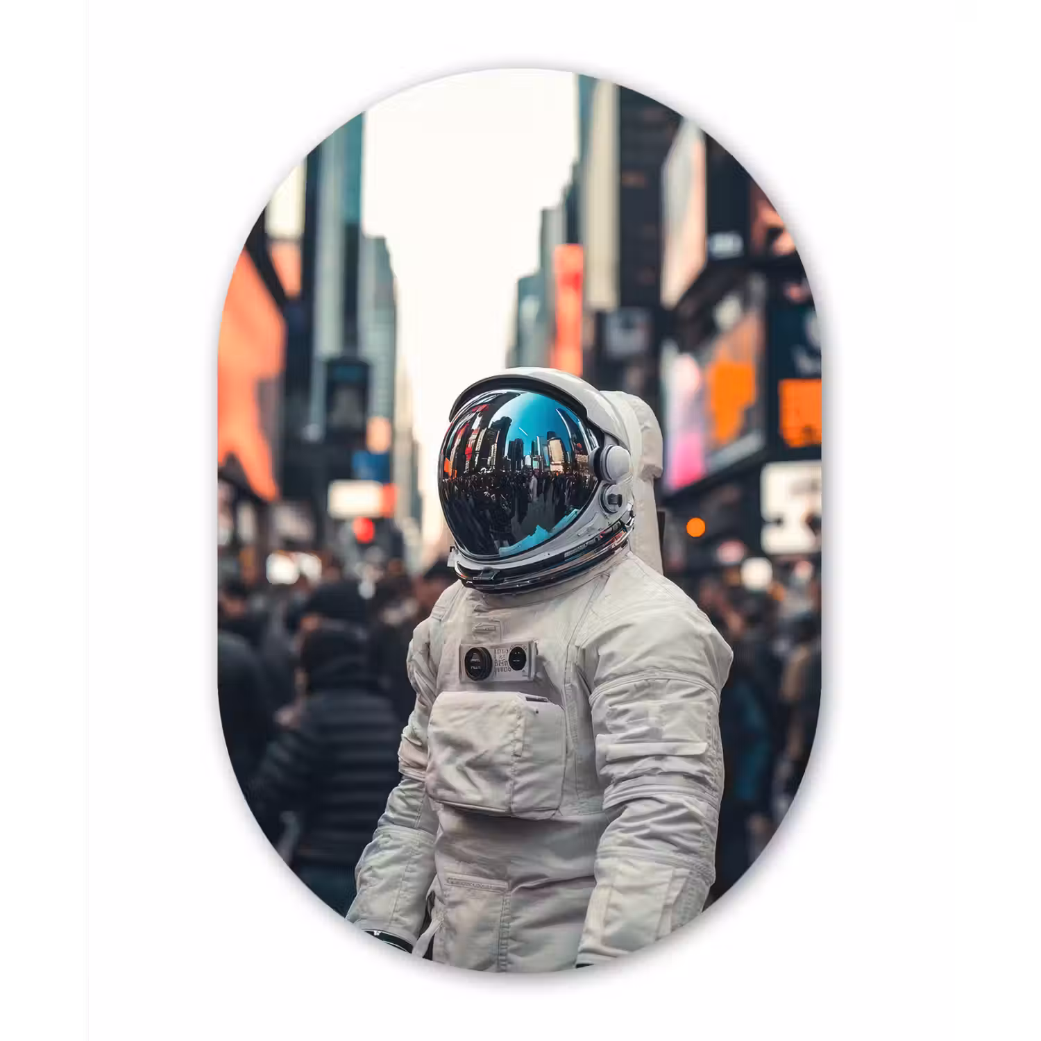 Stad - Mensen - Astronaut - Wit Wandcirkel Ovaal Forex klein -3d