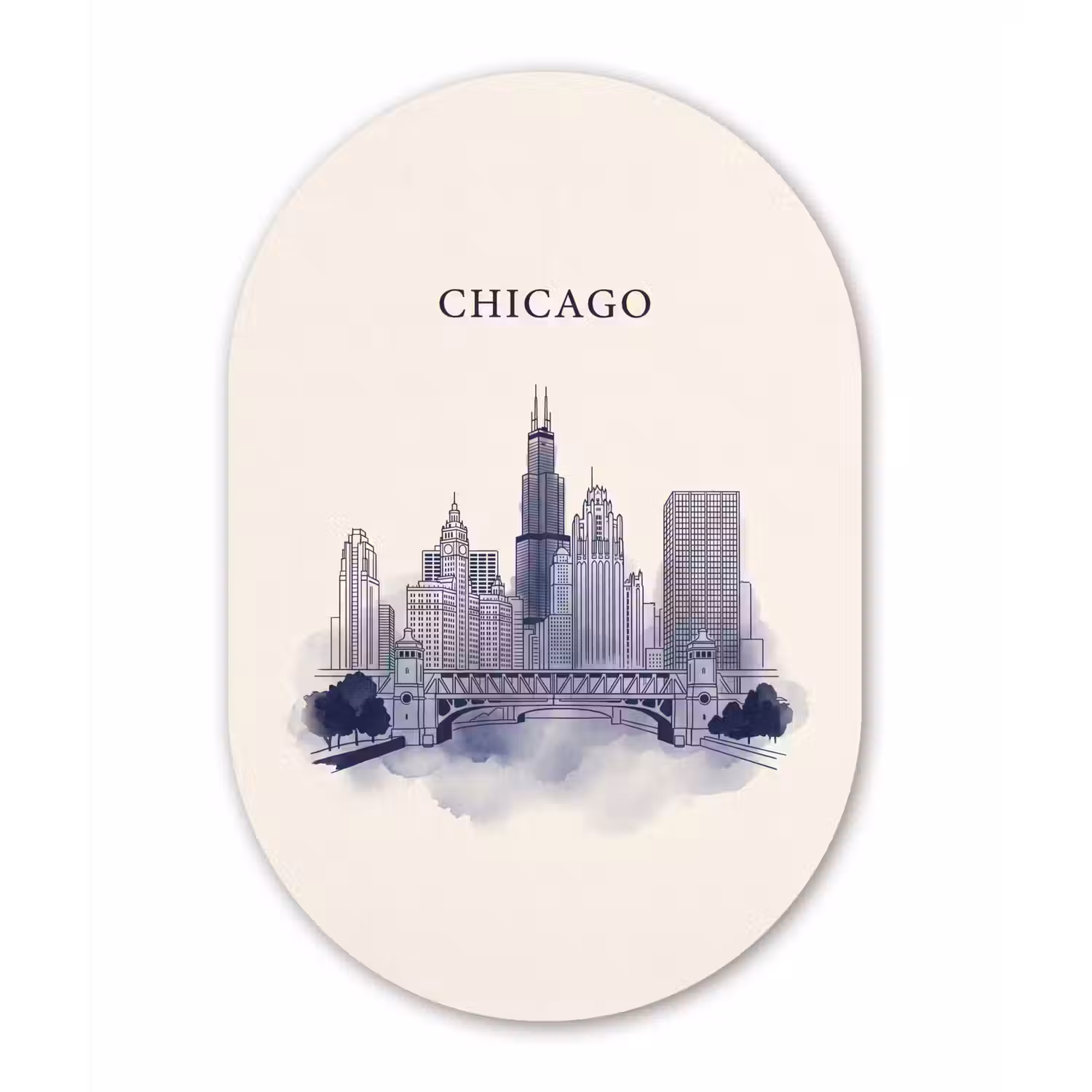 Stad - Skyline - Architectuur - Lijntekening - Blauw Wandcirkel Ovaal Forex klein -3d