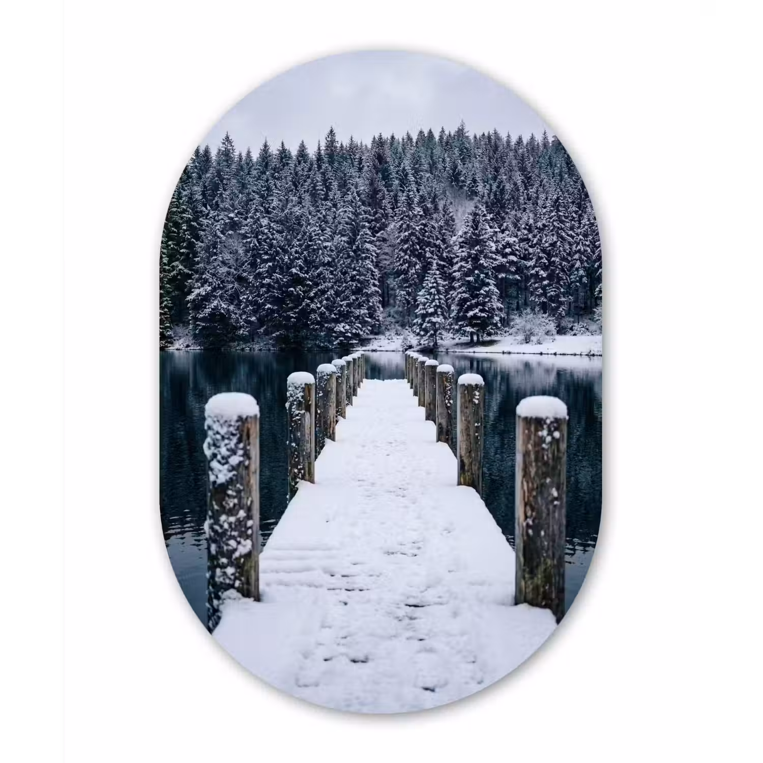 Steiger - Meer - Sneeuw - Bergen - Rustgevend Wandcirkel Ovaal Forex klein -3d