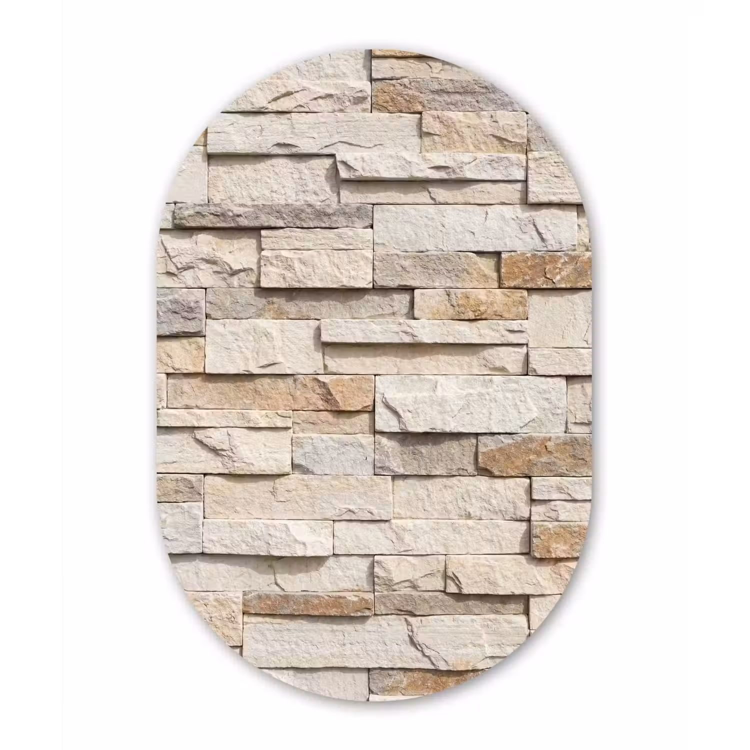 Steen - Muur - Textuur - Rustiek - Beige Wandcirkel Ovaal Forex klein -3d