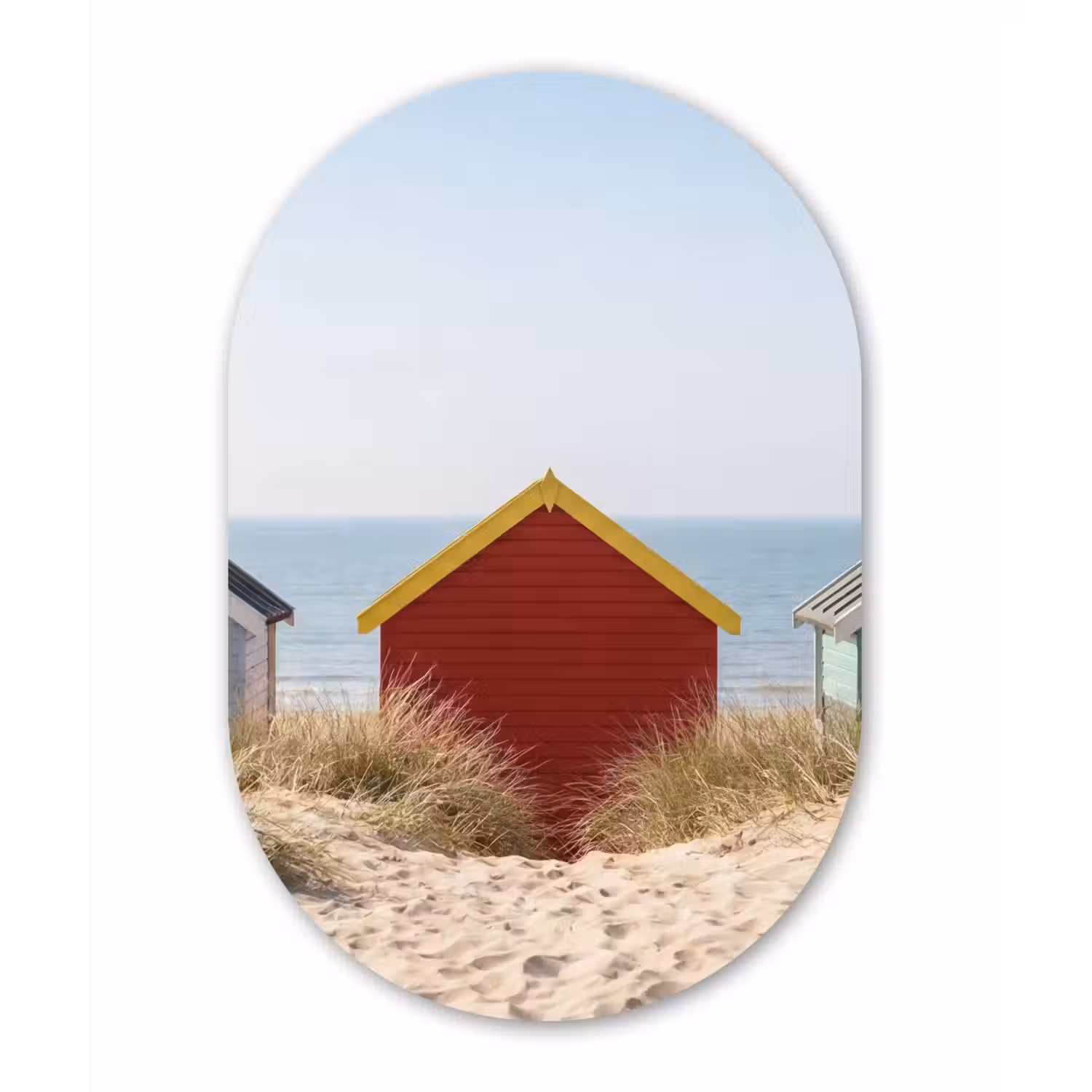 Strand - Huisjes - Kleurrijk - Duinen Wandcirkel Ovaal Forex klein -3d