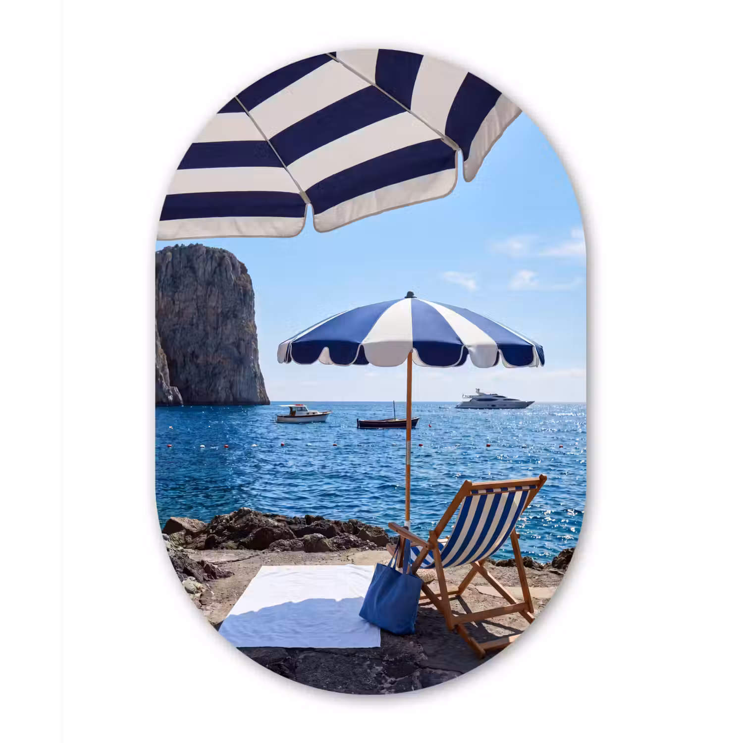 Strand - Ligstoel - Parasol - Zomer - Blauw Wandcirkel Ovaal Forex klein -3d