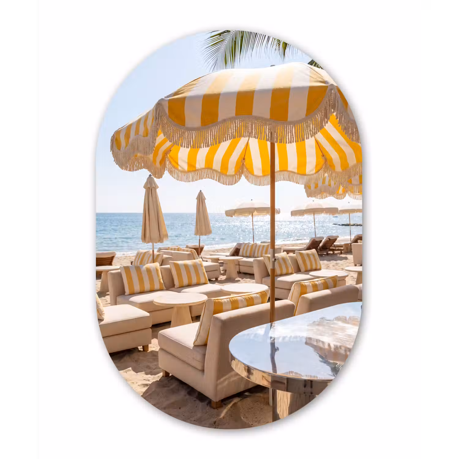 Strand - Ligbedden - Vakantie - Modern - Geel Wandcirkel Ovaal Forex klein -3d