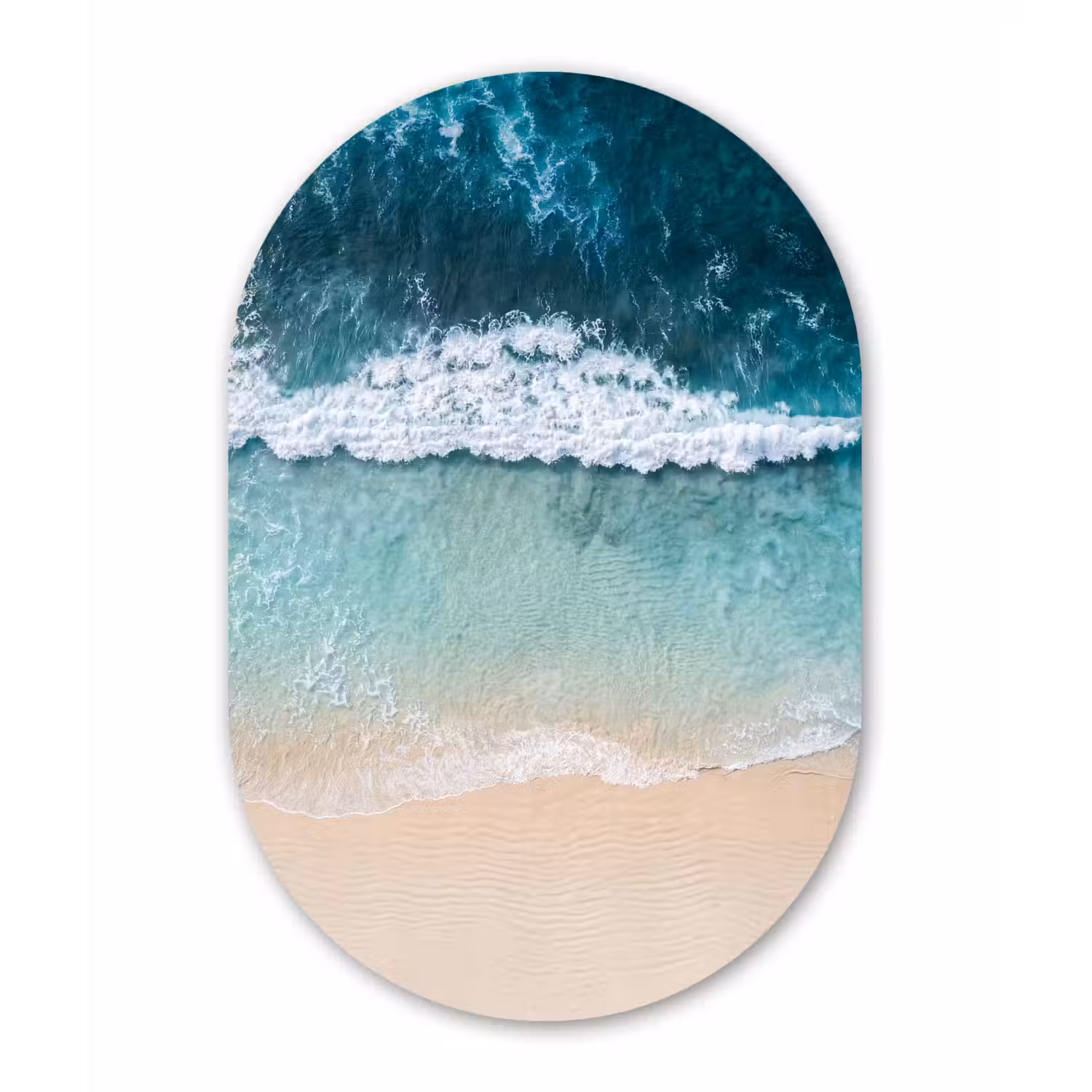 Strand - Zee - Golven - Natuur - Blauw Wandcirkel Ovaal Forex klein -3d
