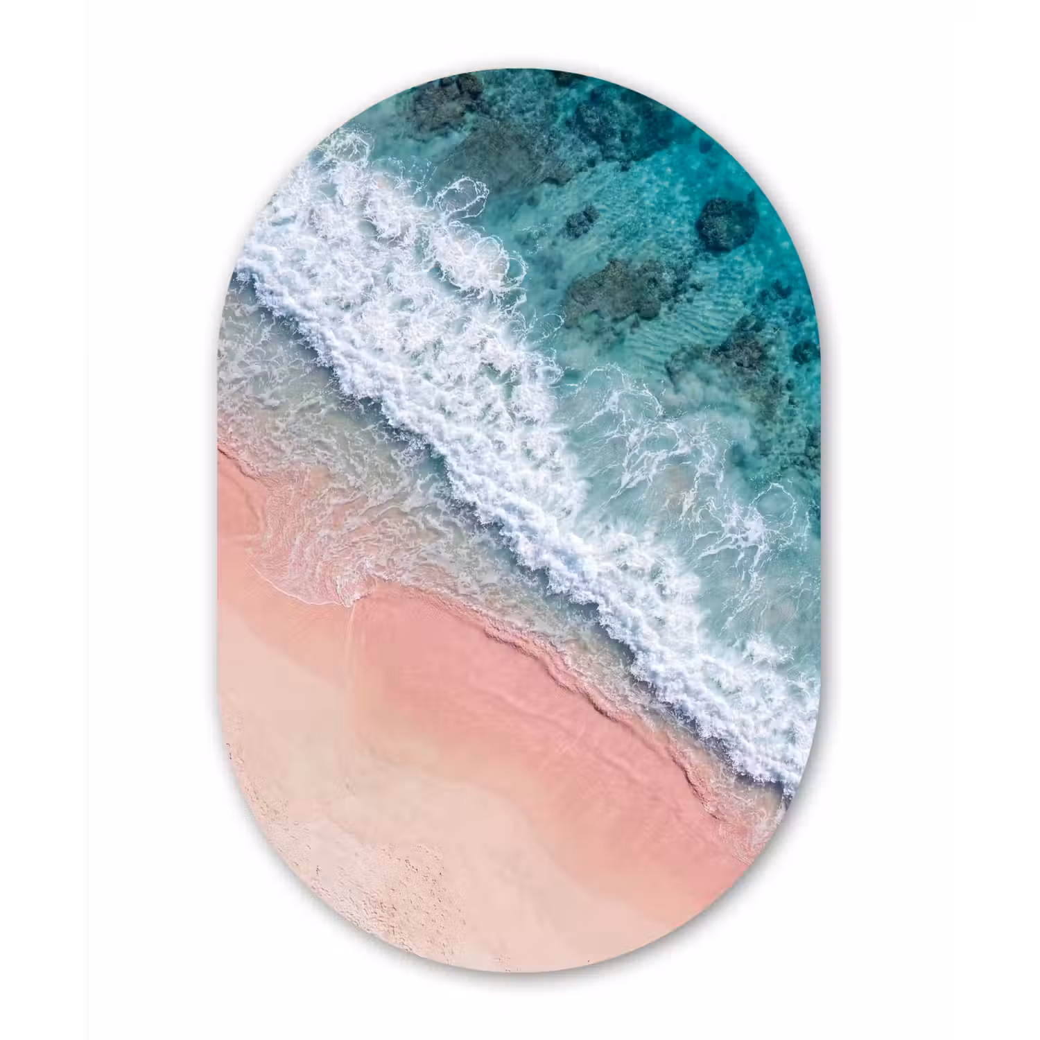 Strand - Oceaan - Golven - Roze Zand - Natuur Wandcirkel Ovaal Forex klein -3d
