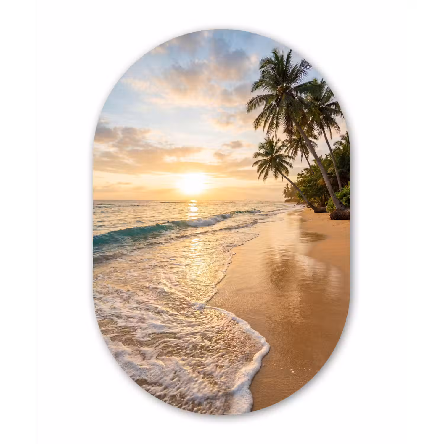 Strand - Zonsondergang - Tropisch - Natuur - Goud Wandcirkel Ovaal Forex klein -3d