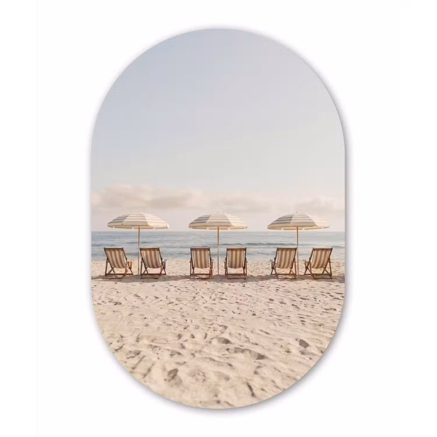 Strand - Stoelen - Parasol Wandcirkel Ovaal Forex klein -3d
