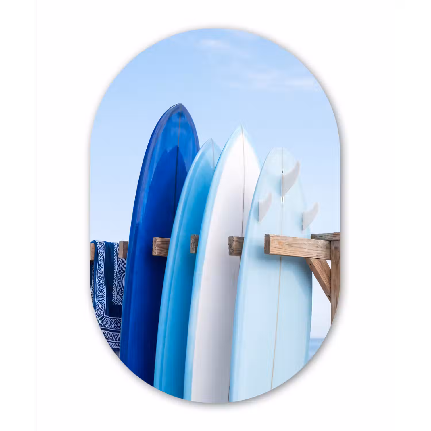 Surfplank - Strand - Zomer - Blauw - Water Wandcirkel Ovaal Forex klein -3d