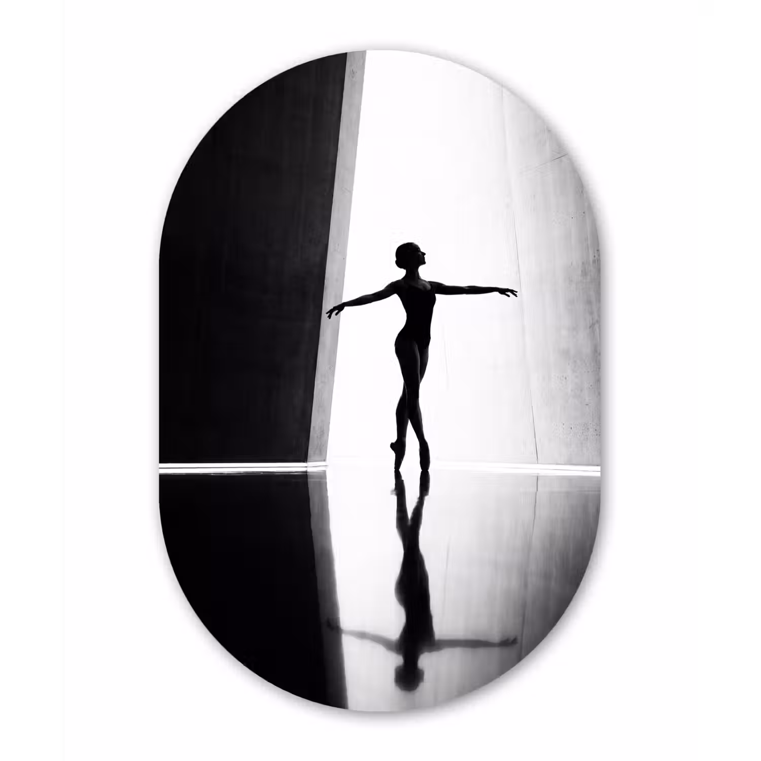 Danser - Silhouette - Kunst - Modern - Zwart-wit Wandcirkel Ovaal Forex klein -3d