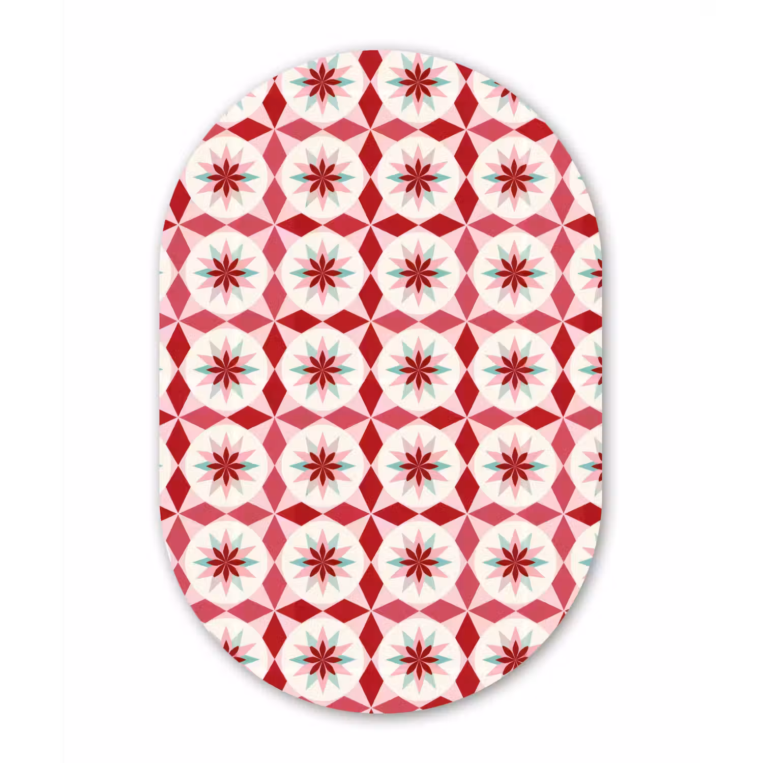 Tegelpatroon - Sterren - Retro - Roze - Mintgroen Wandcirkel Ovaal Forex klein 630 -3d