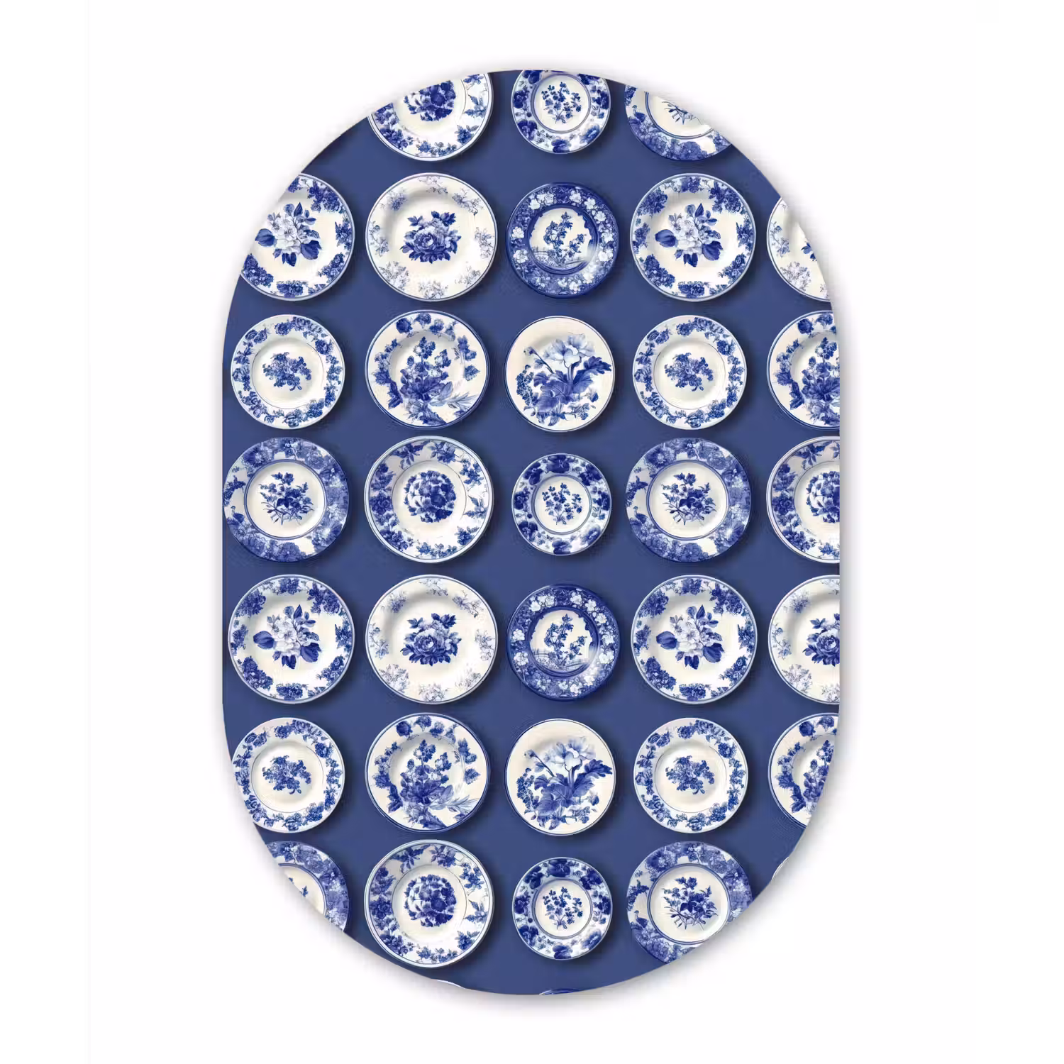 Borden - Floraal - Blauw Wandcirkel Ovaal Forex klein 630 -3d