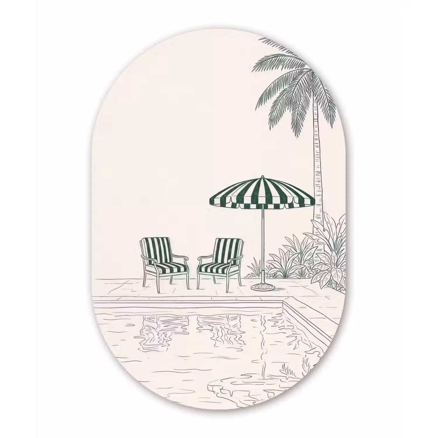 Terras - Illustratie - Groen Wandcirkel Ovaal Forex klein -3d