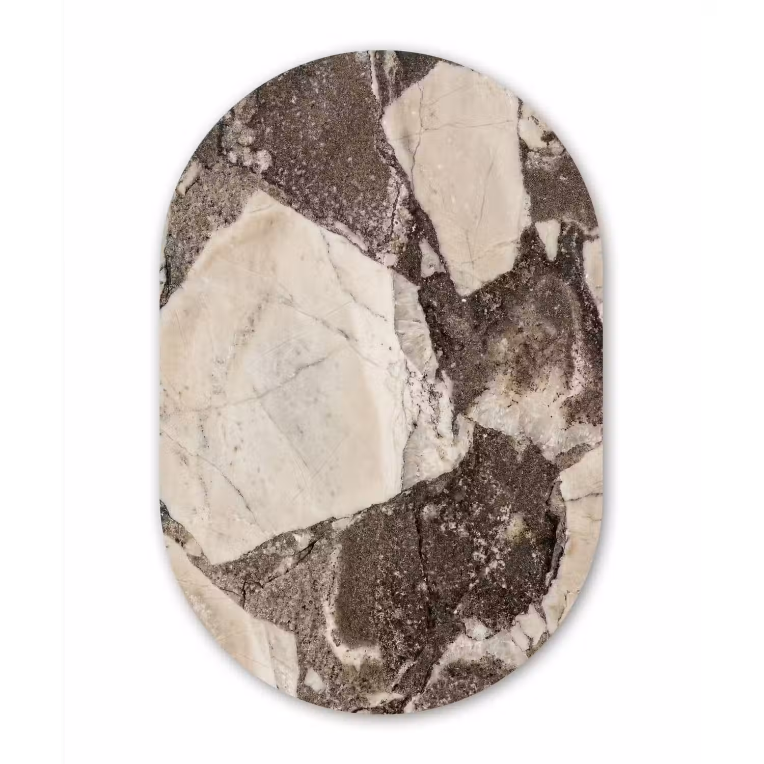 Textuur - Marmer - Abstract - Beige - Bruin Wandcirkel Ovaal Forex klein -3d