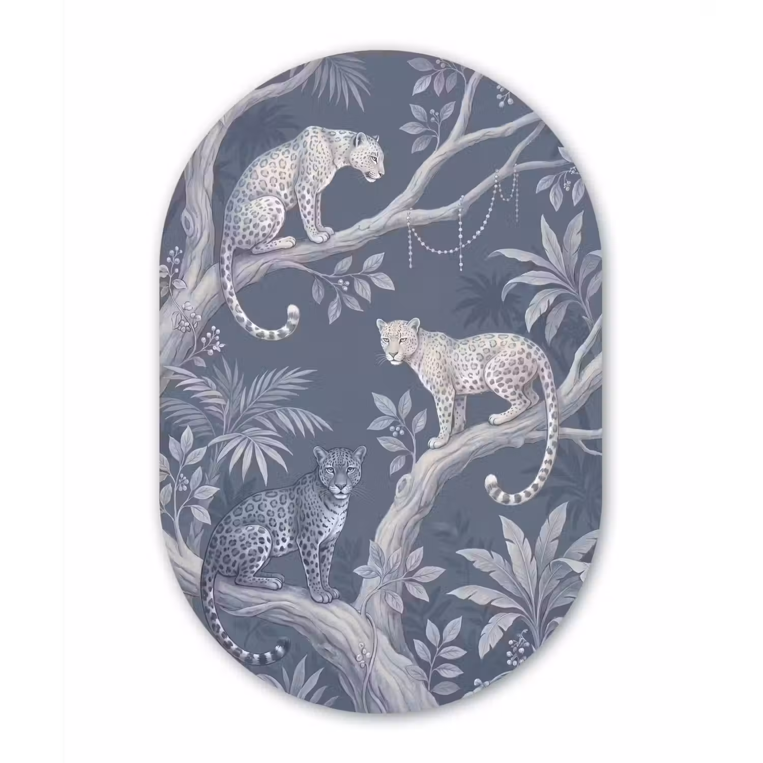 Dieren - Jungle - Illustratie - Bomen - Blauw Wandcirkel Ovaal Forex klein -3d