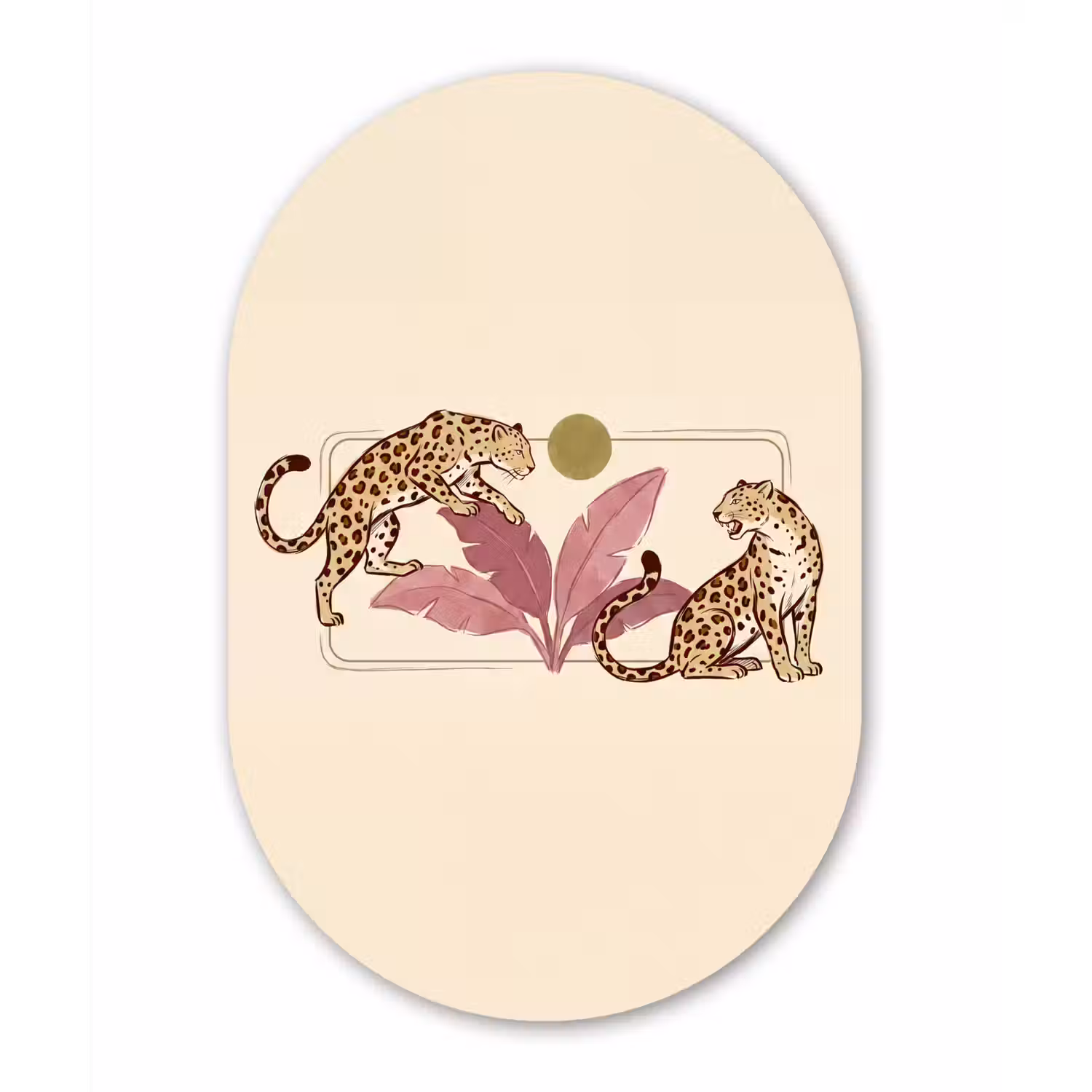 Dieren - Kat - Jungle - Illustratie - Beige Wandcirkel Ovaal Forex klein -3d
