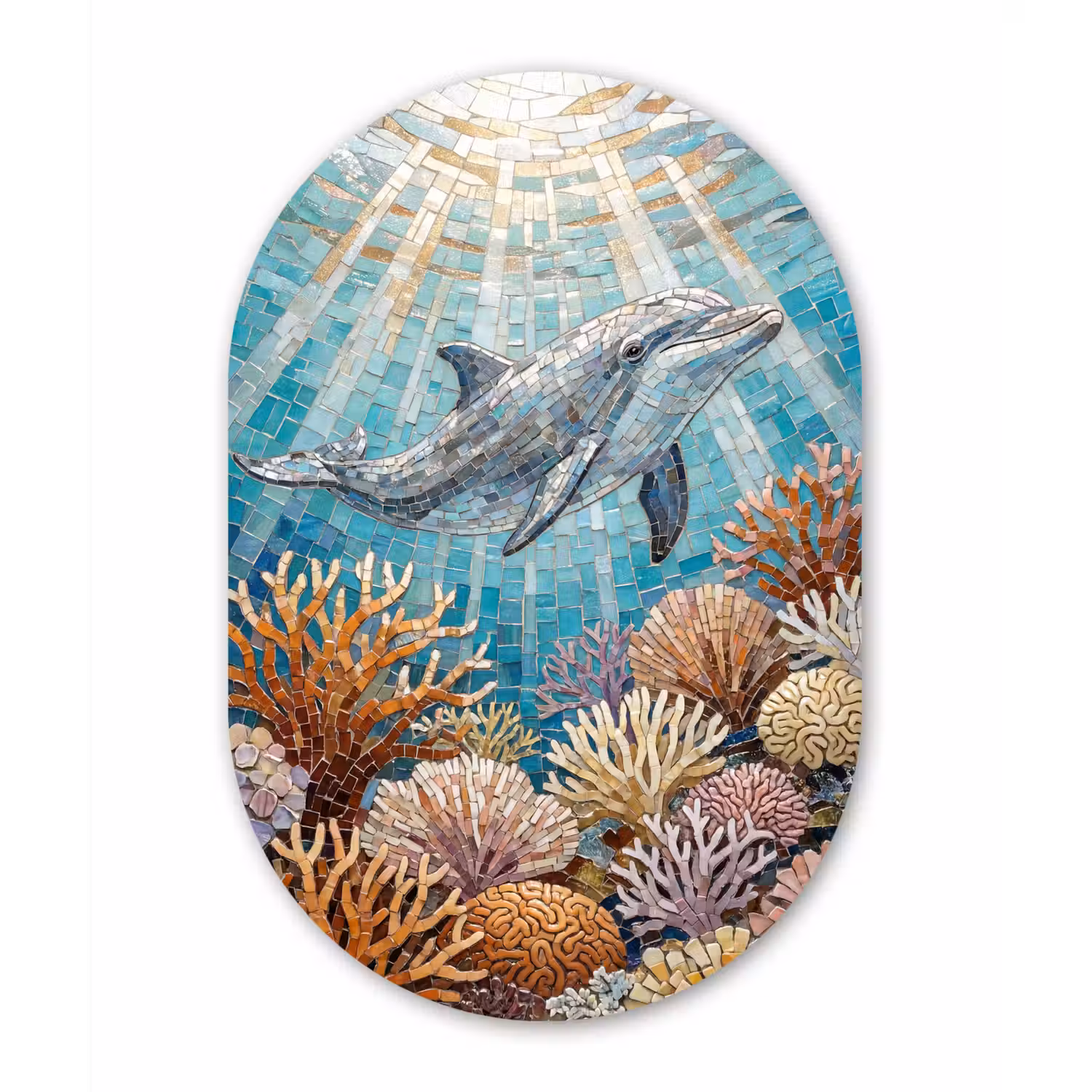 Dieren - Mozaïek - Oceaan - Koraal - Blauw Wandcirkel Ovaal Forex klein -3d