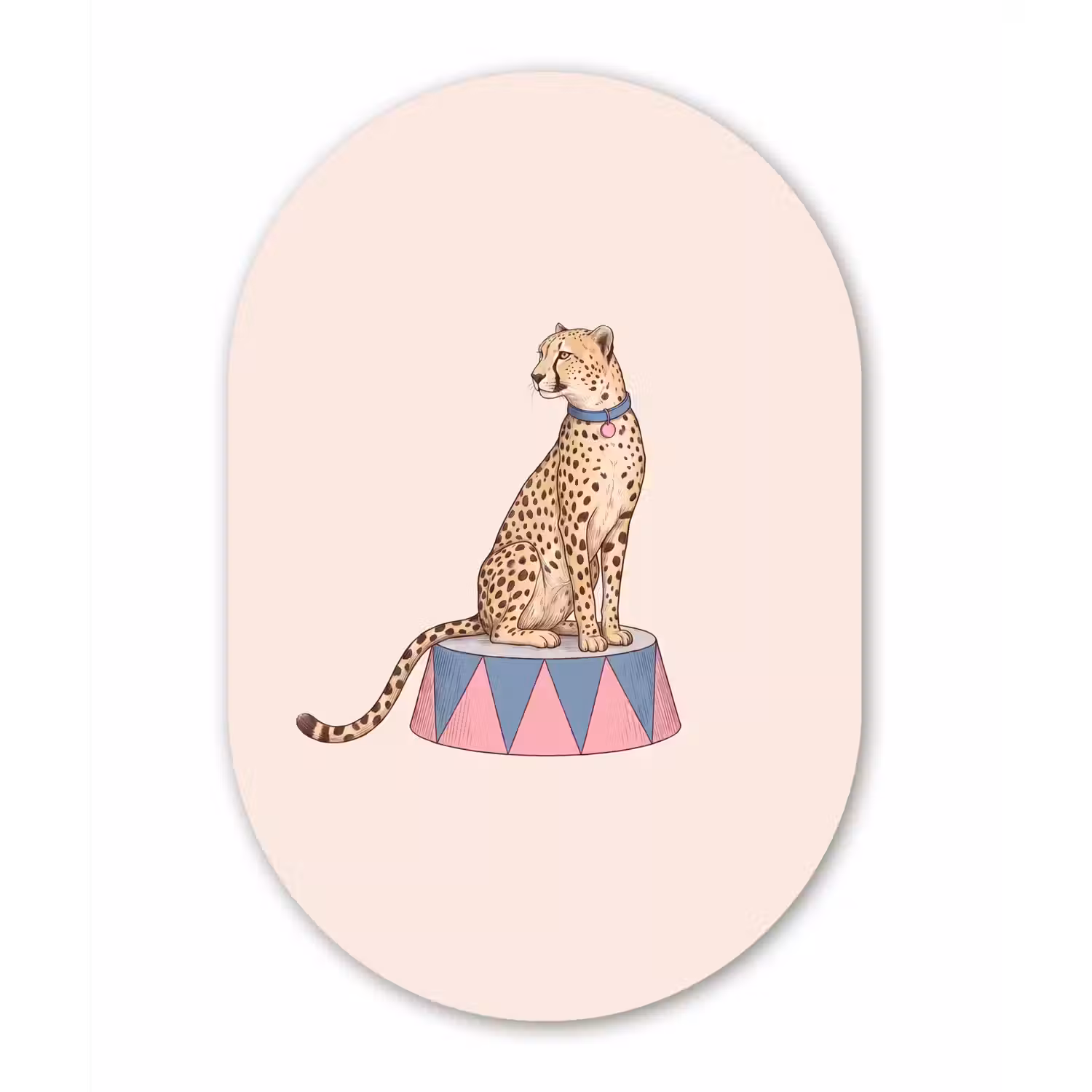 Dieren - Circus - Illustratie - Vintage - Roze Wandcirkel Ovaal Forex klein -3d