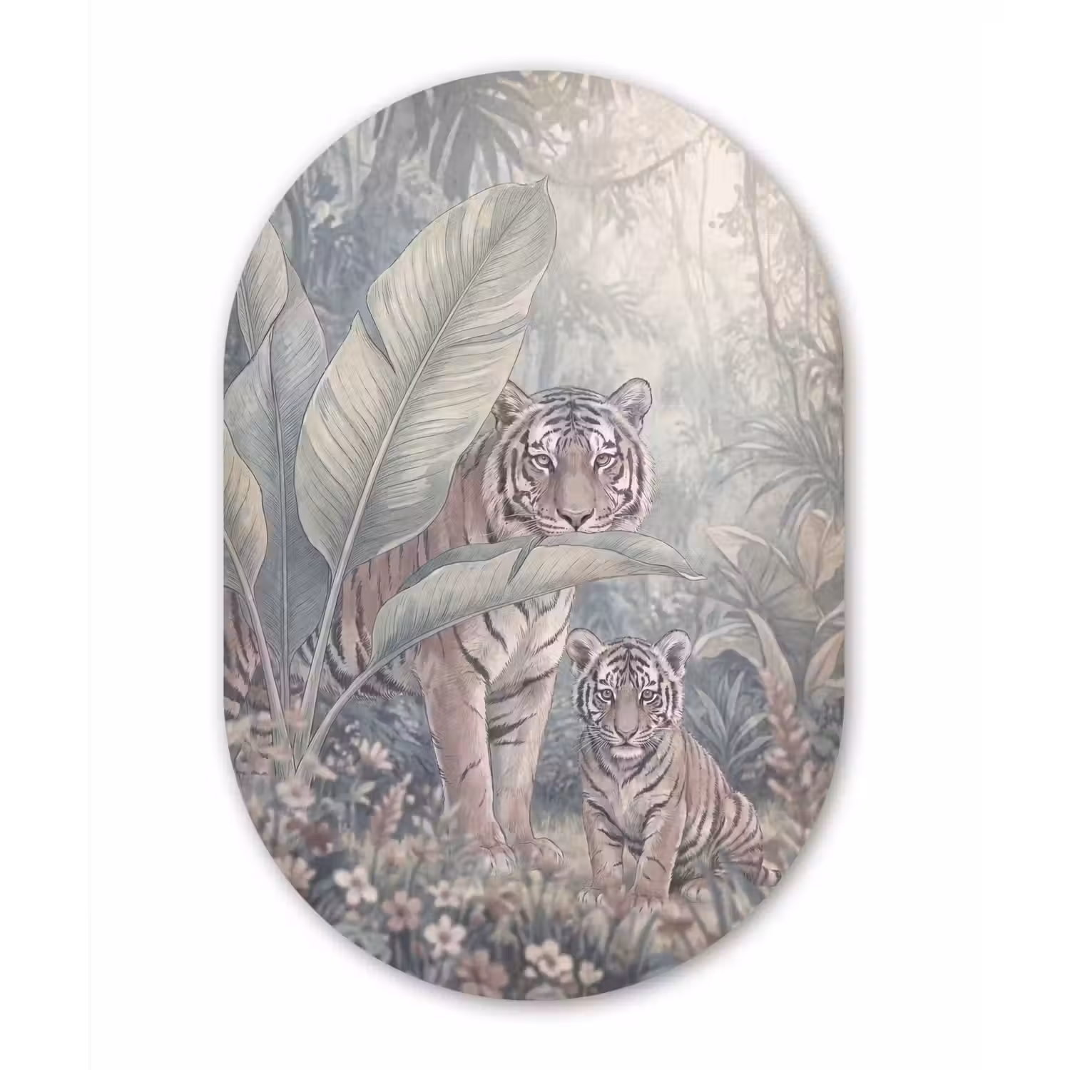 Tijger - Welp - Jungle - Illustratie - Dieren Wandcirkel Ovaal Forex klein -3d