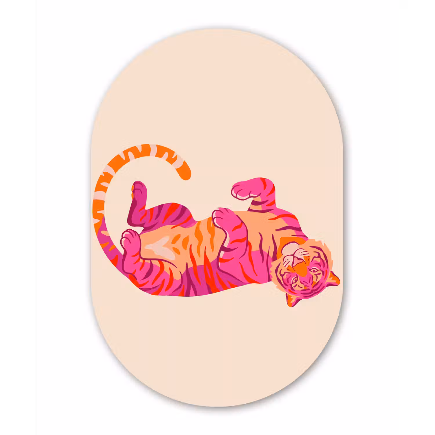 Tijger - Roze - Oranje Wandcirkel Ovaal Forex klein -3d