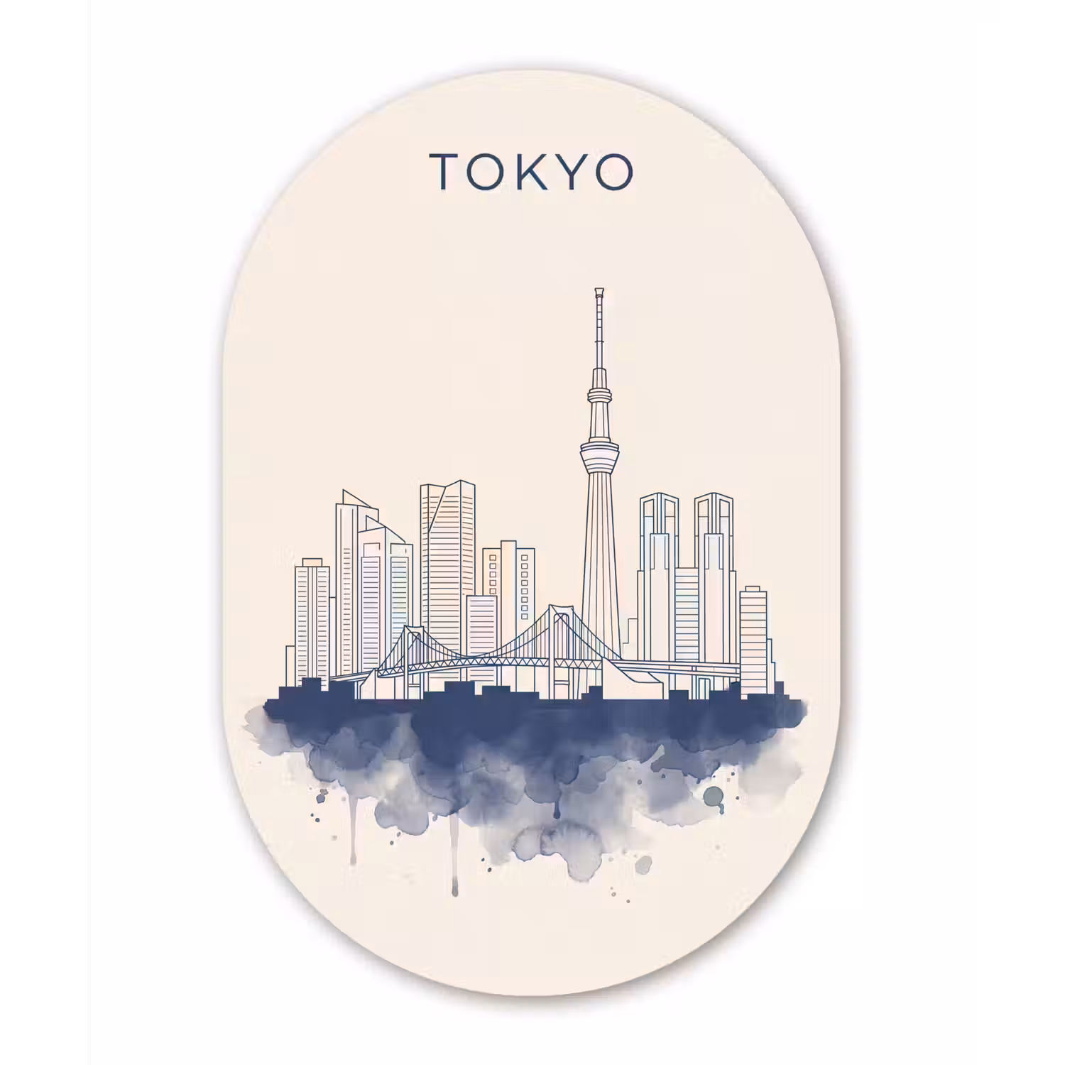 Tokyo - Skyline - Stad - Abstract - Blauw Wandcirkel Ovaal Forex klein -3d