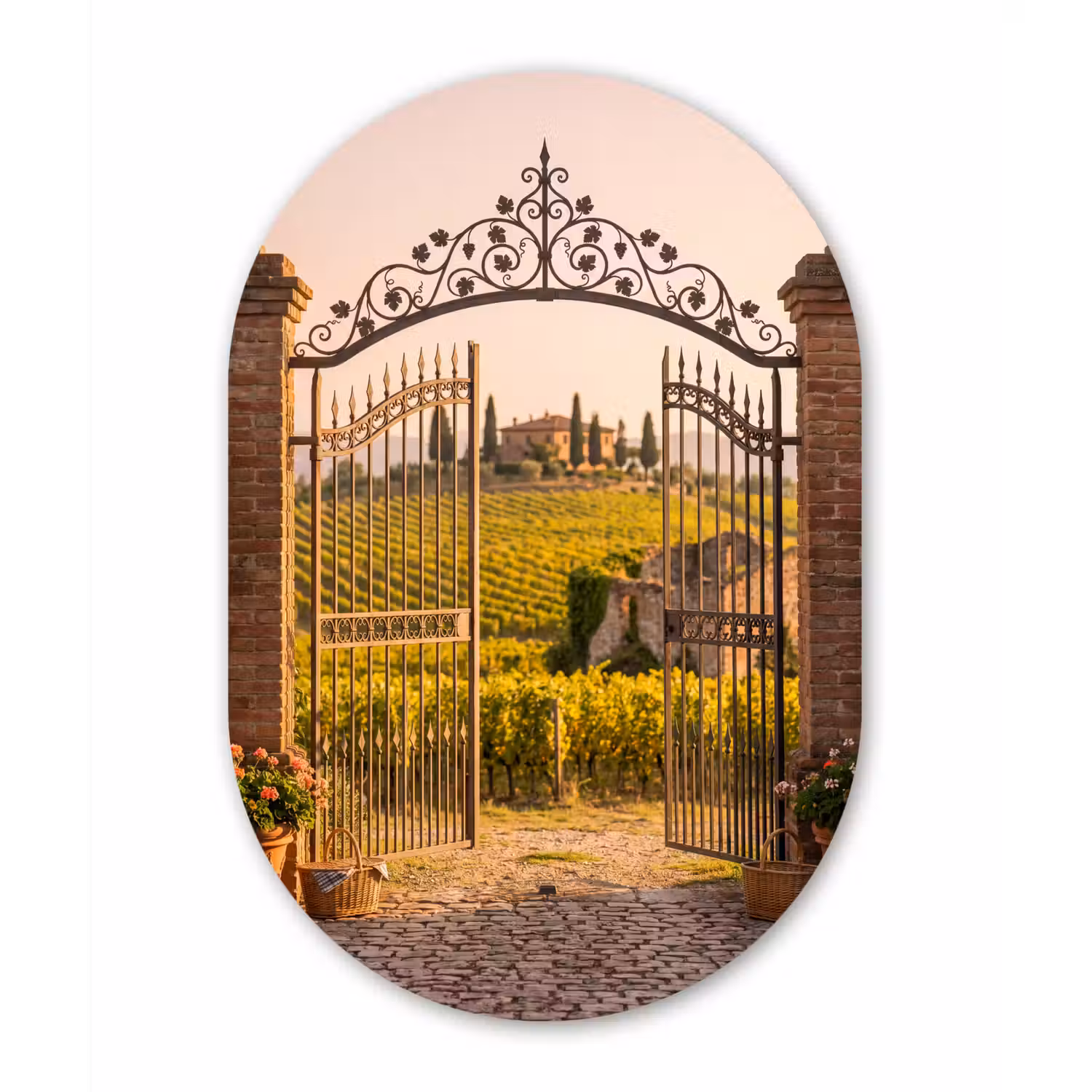 Poort - Landschap - Platteland - Zonlicht - Warm Wandcirkel Ovaal Forex klein -3d