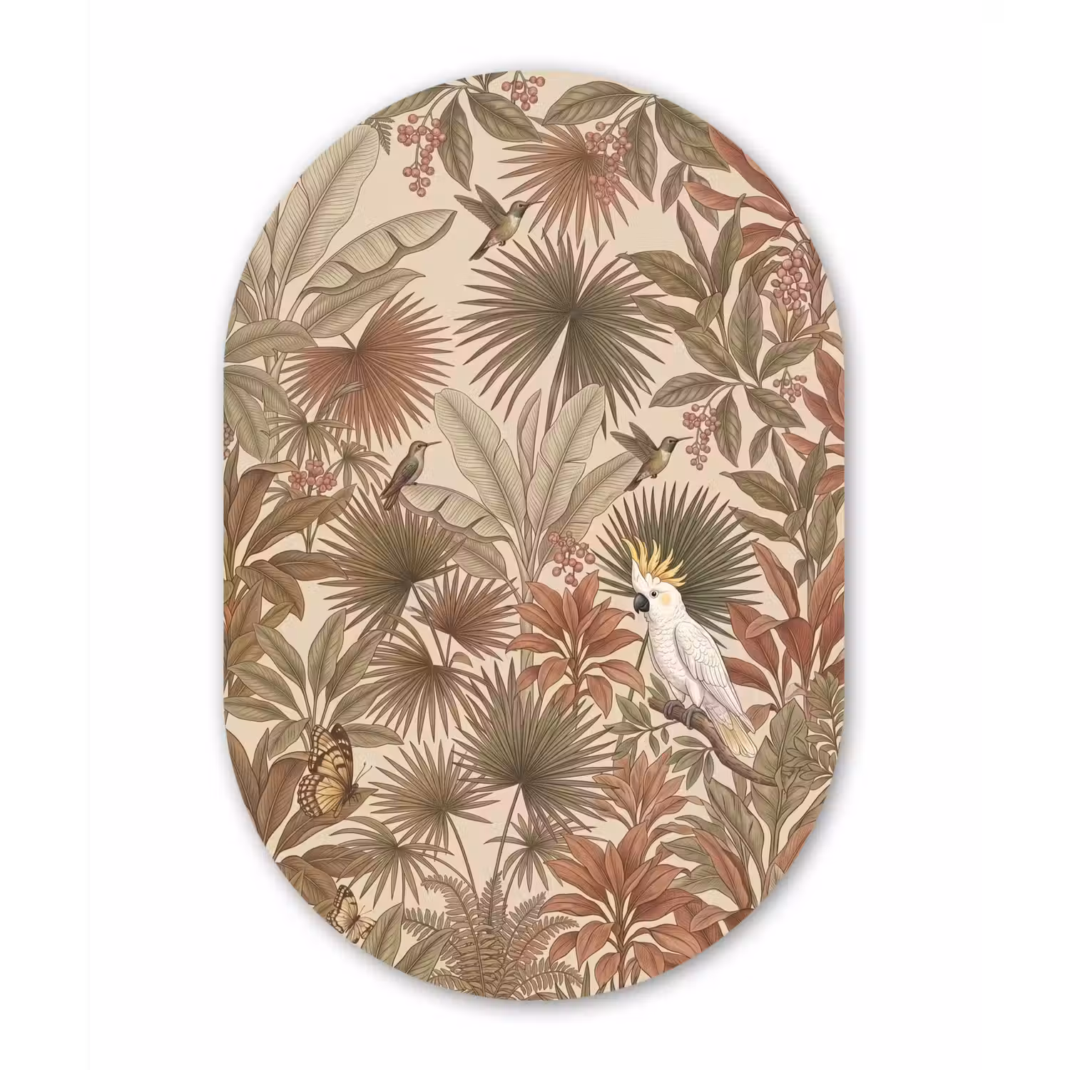 Tropisch - Vogels - Beige Wandcirkel Ovaal Forex klein -3d