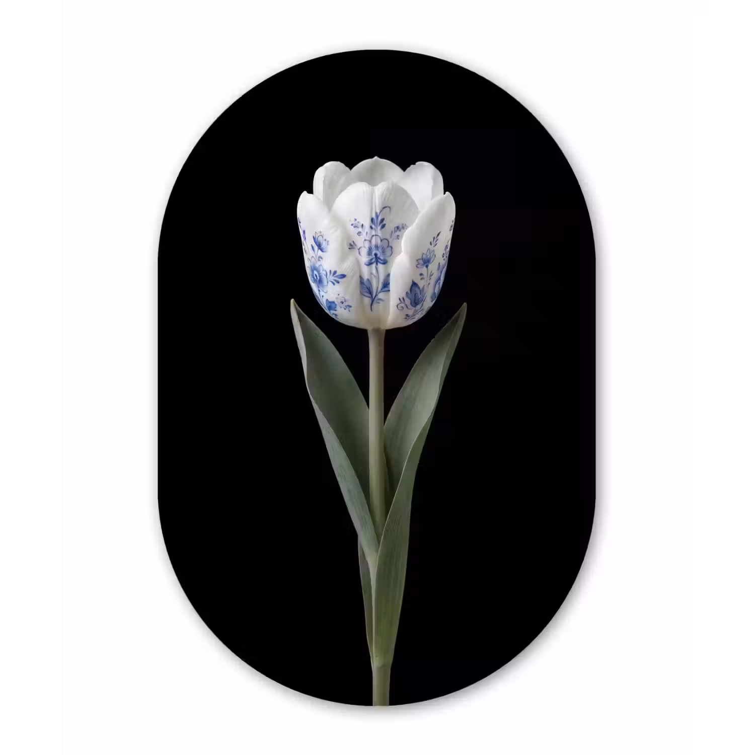 Tulp - Patroon - Blauw Wandcirkel Ovaal Forex klein -3d