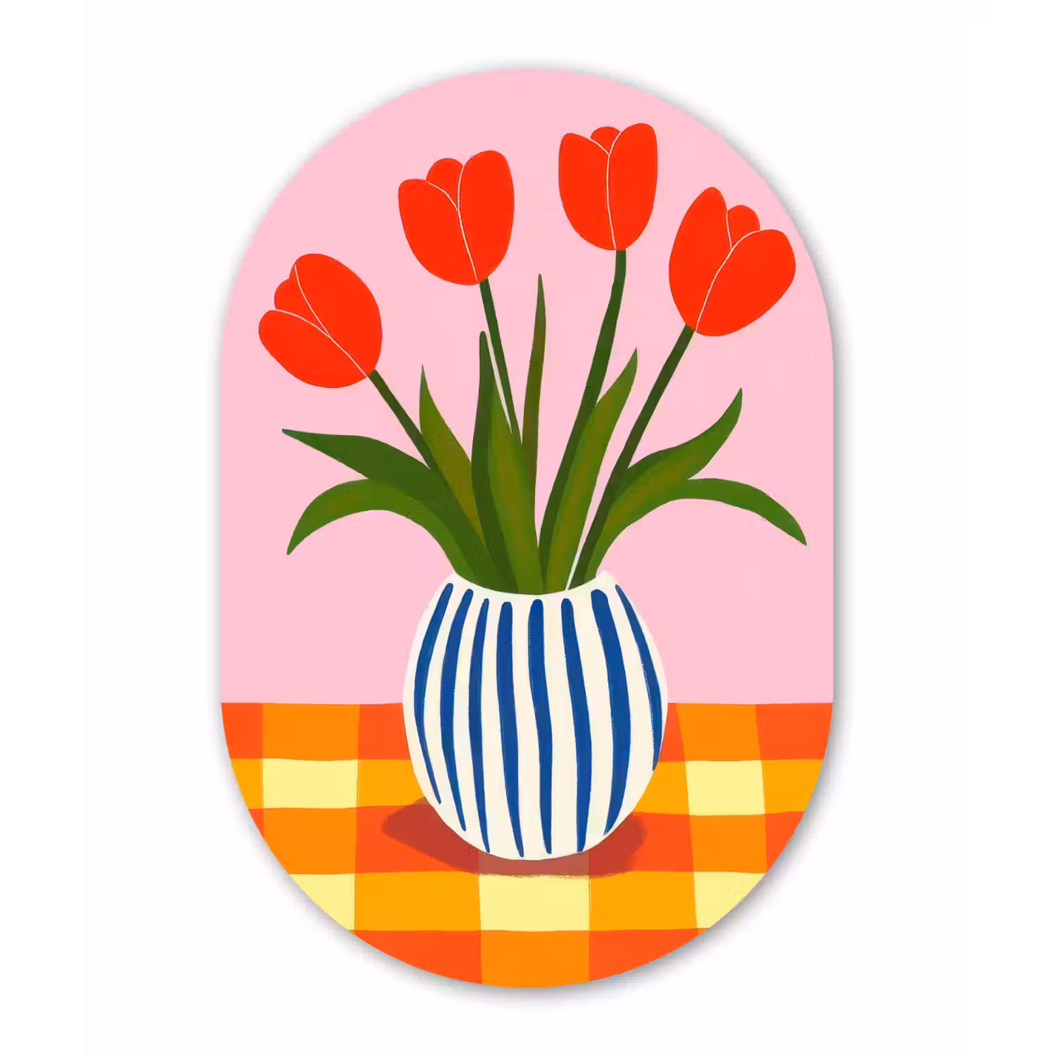 Tulpen - Roze - Vaas Wandcirkel Ovaal Forex klein -3d
