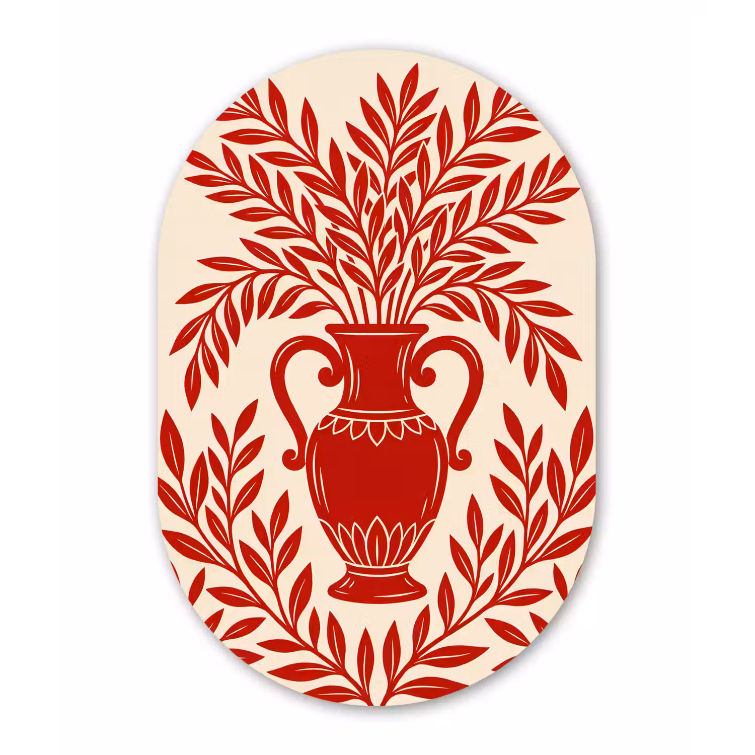 Vaas - Planten - Decoratie - Abstract - Rood Wandcirkel Ovaal Forex klein -3d