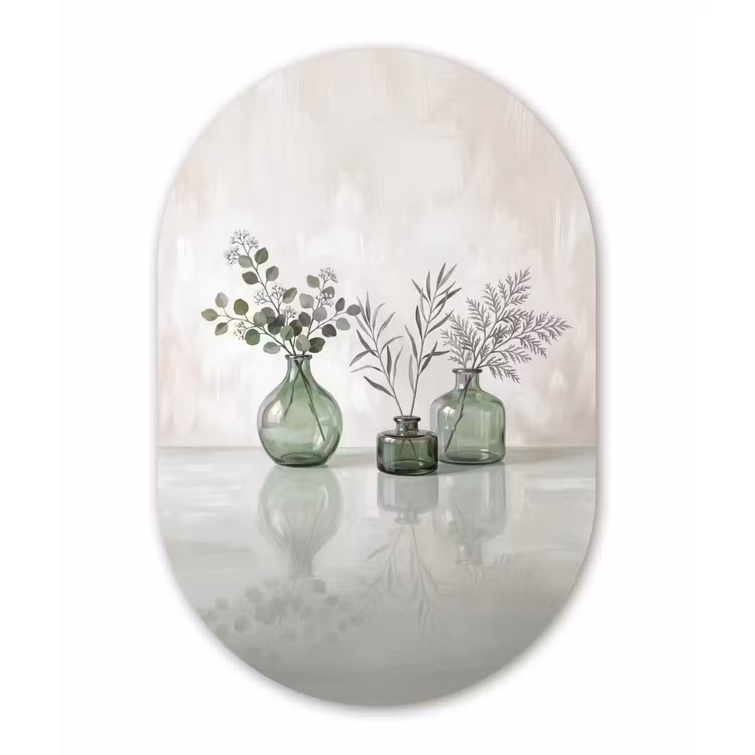 Vazen - Bladeren - Groen Wandcirkel Ovaal Forex klein -3d