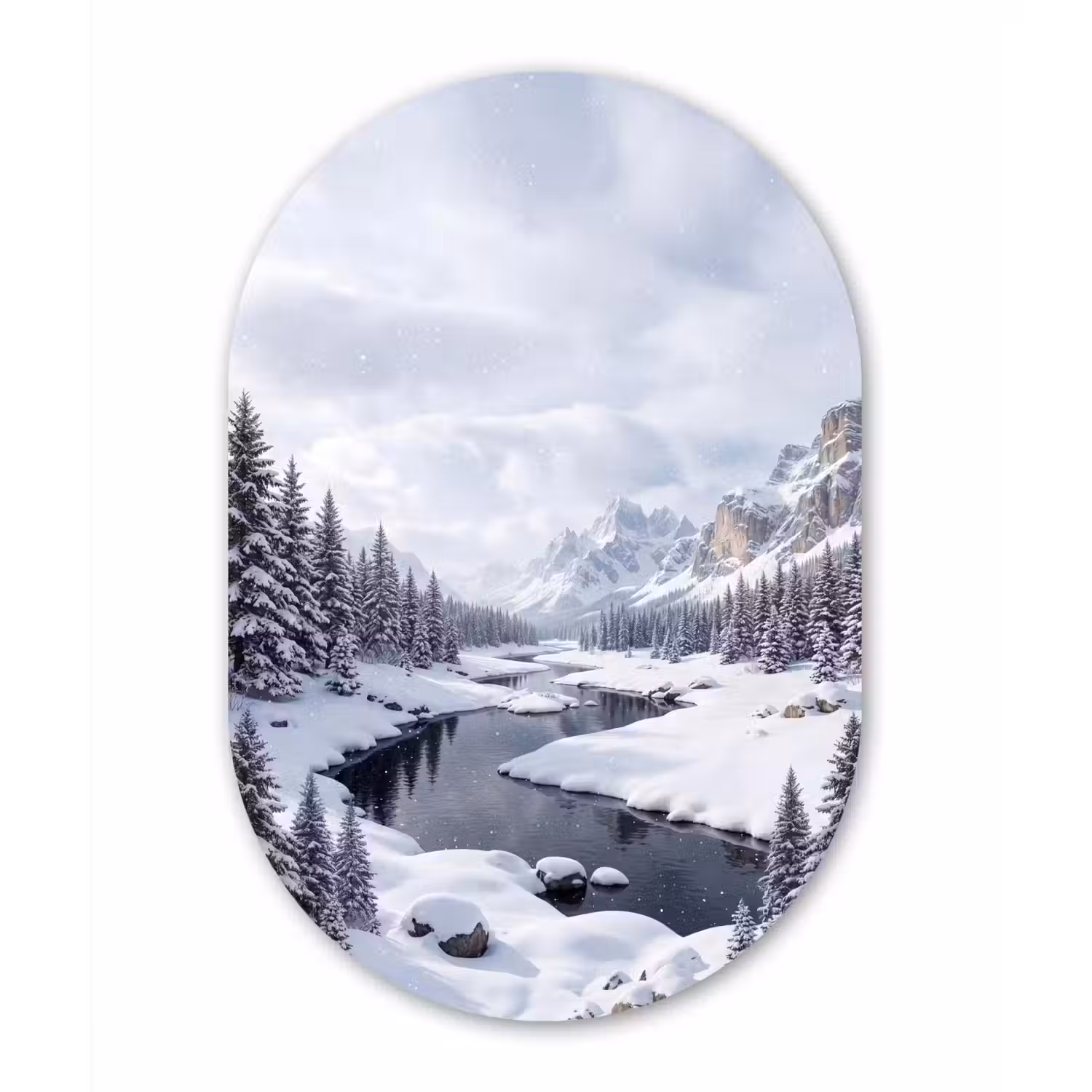 Sneeuwlandschap - Bergen - Rivier - Winter Wandcirkel Ovaal Forex klein -3d