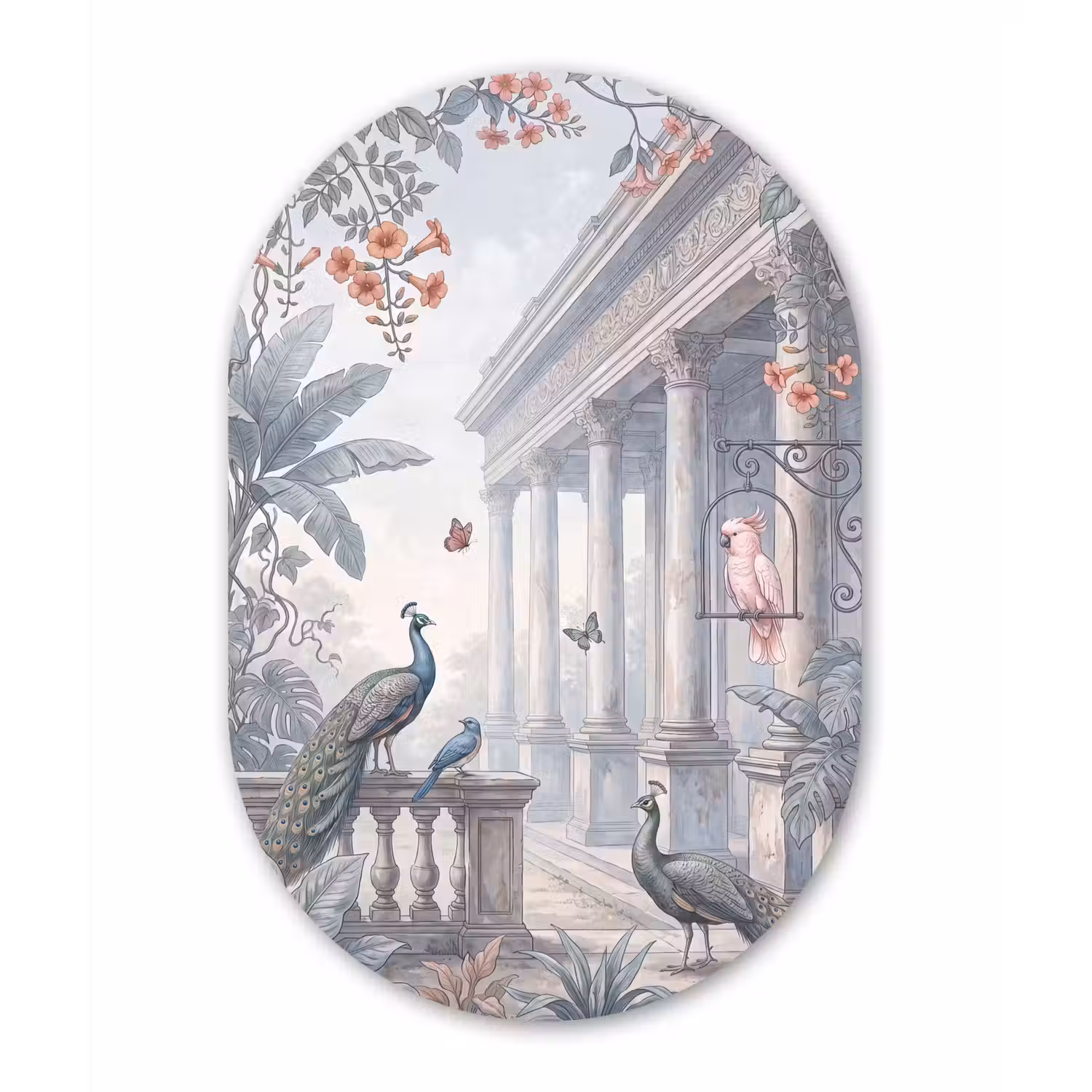Vogel - Pauw - Architectuur - Klassiek - Groen Wandcirkel Ovaal Forex klein -3d
