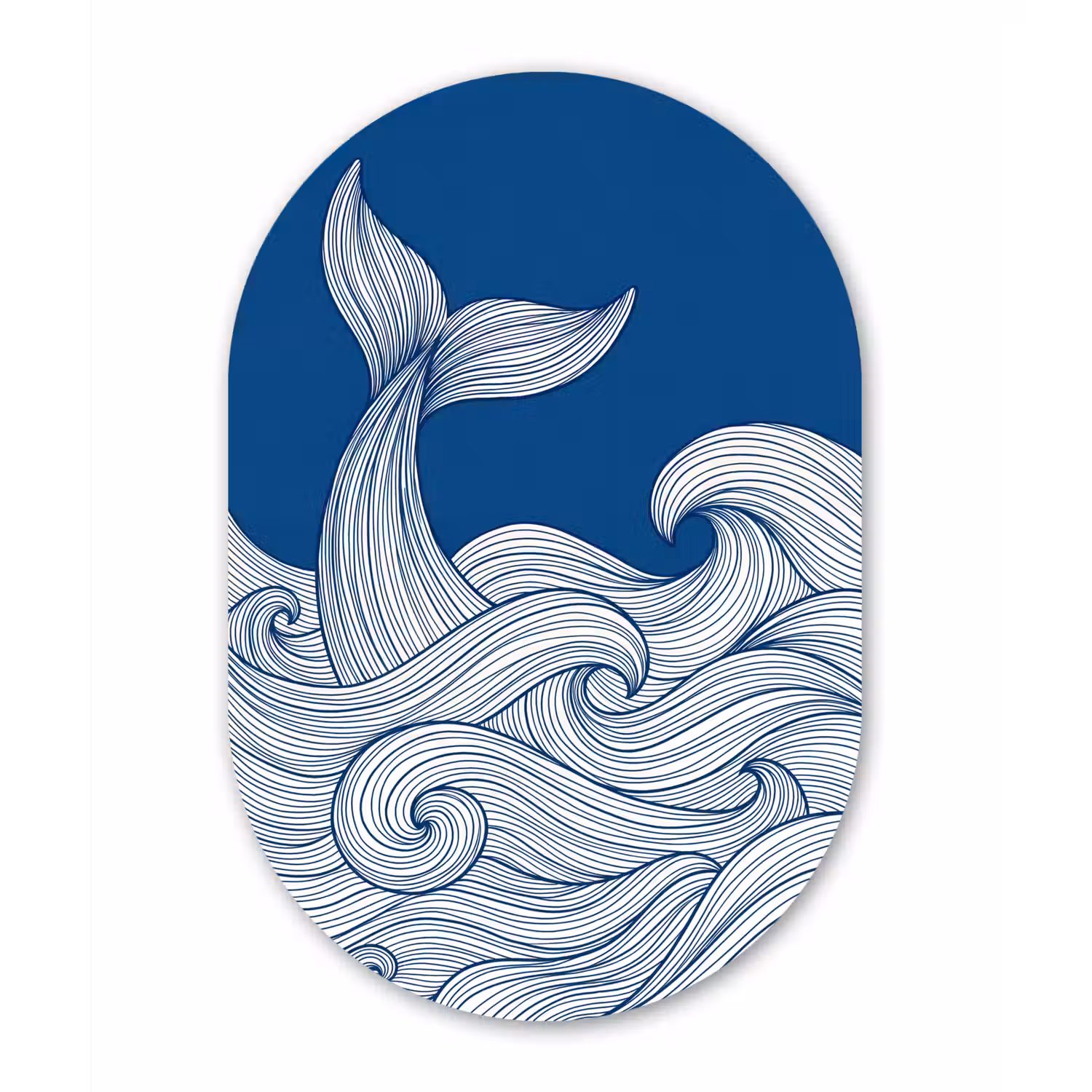 Walvis - Staart - Golven - Lijntekening - Blauw Wandcirkel Ovaal Forex klein -3d