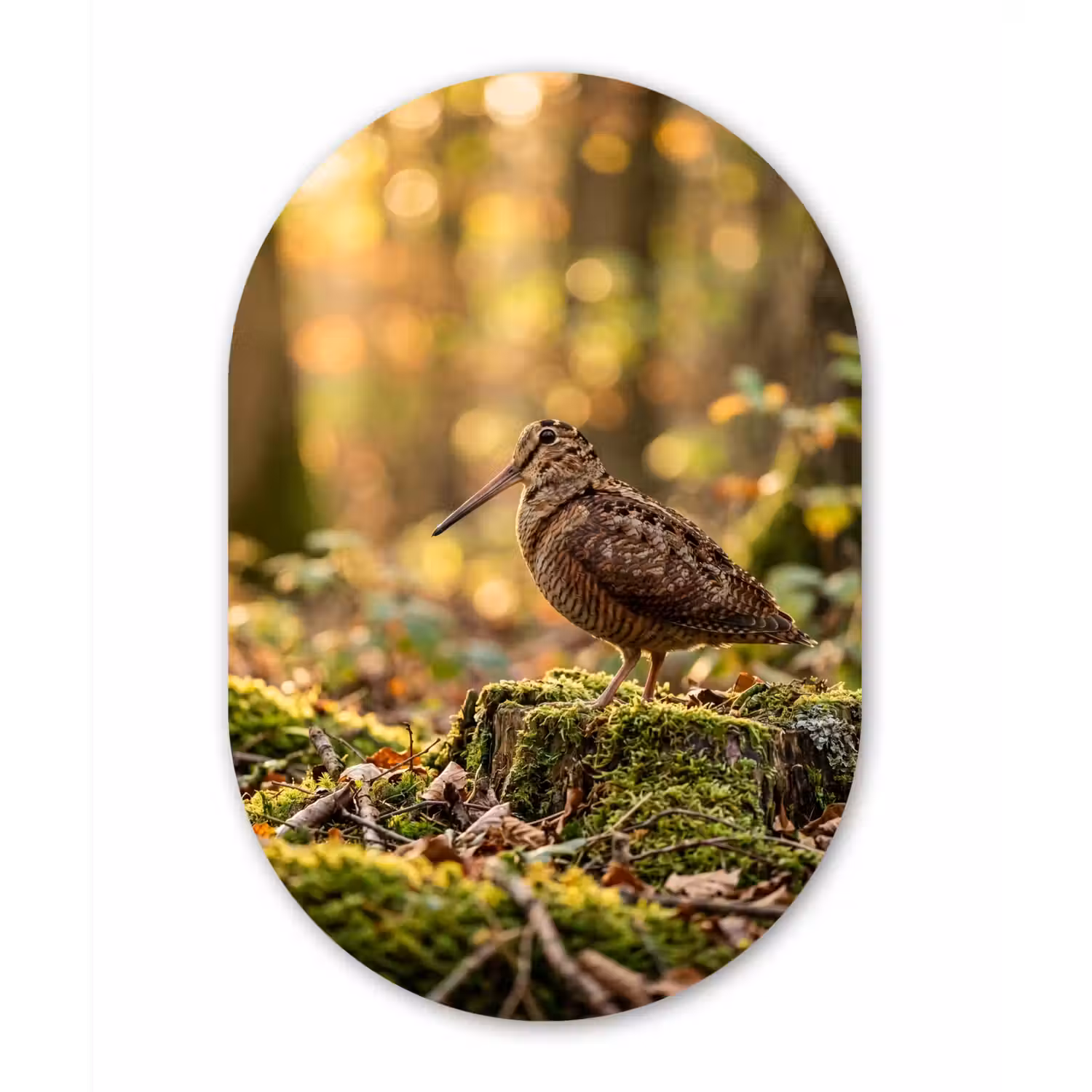 Houtsnip - Bos - Bladeren - Herfst - Gecamoufleerd Wandcirkel Ovaal Forex klein -3d