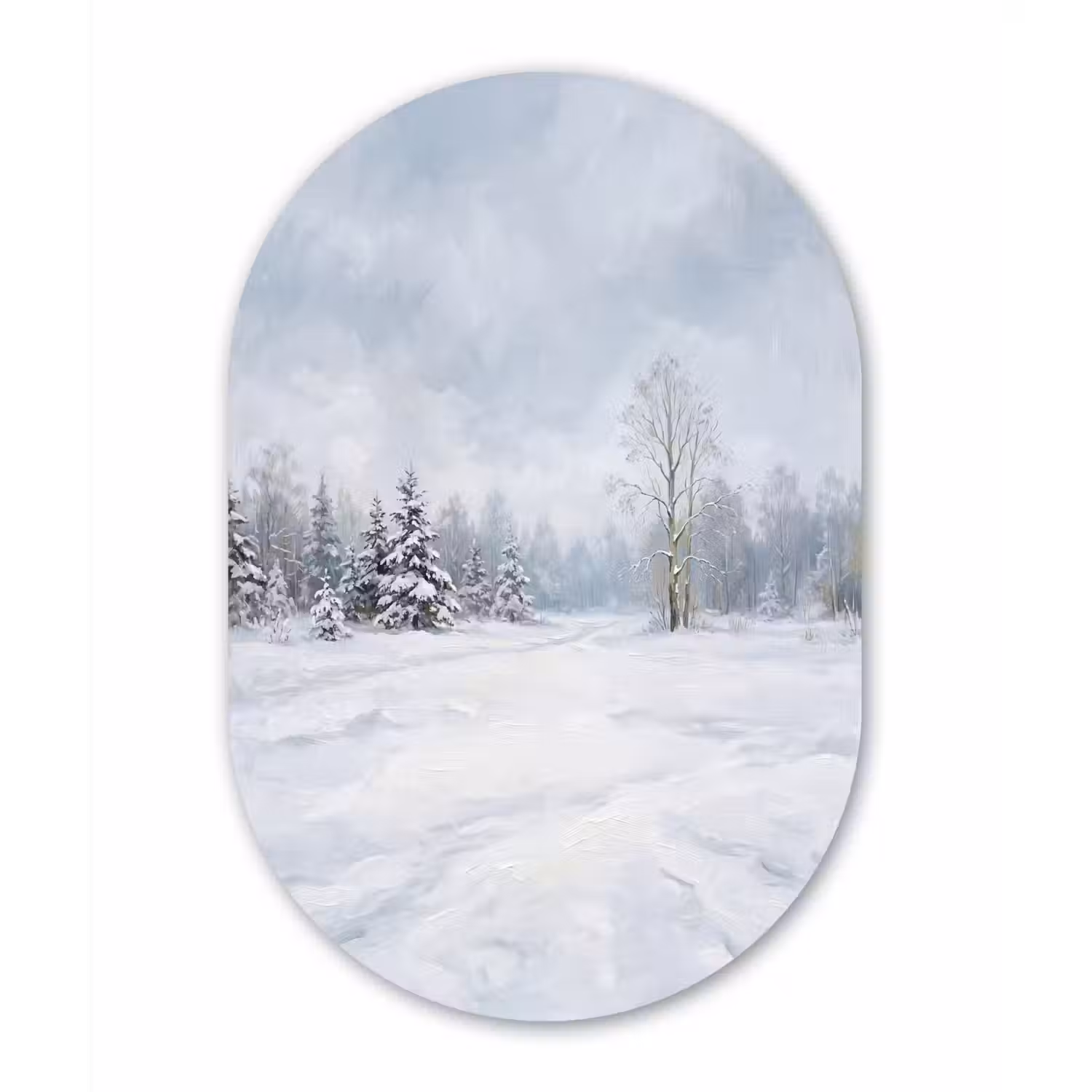 Bospad - Dennen - Sneeuw - Winter - Rustgevend Wandcirkel Ovaal Forex klein -3d