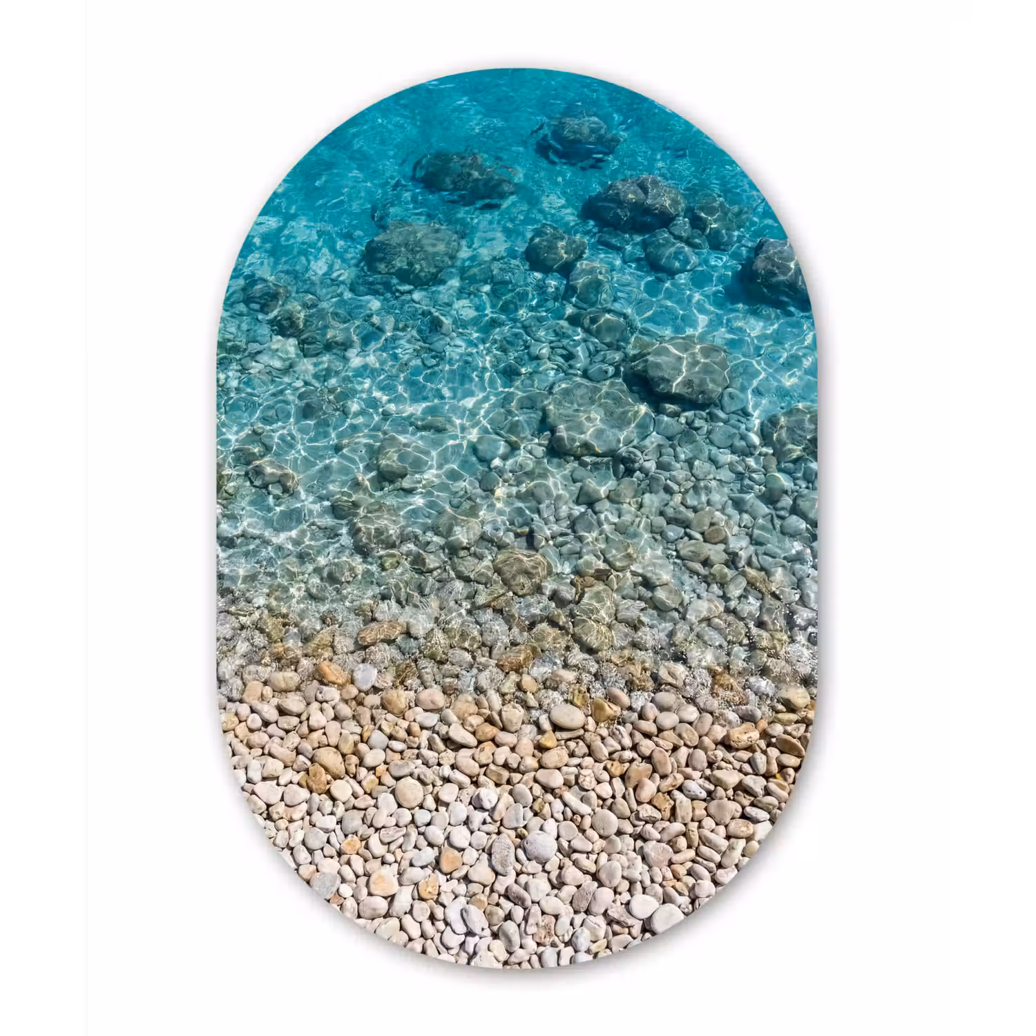 Water - Kiezels - Natuur - Levendig - Turkoois Wandcirkel Ovaal Forex klein -3d