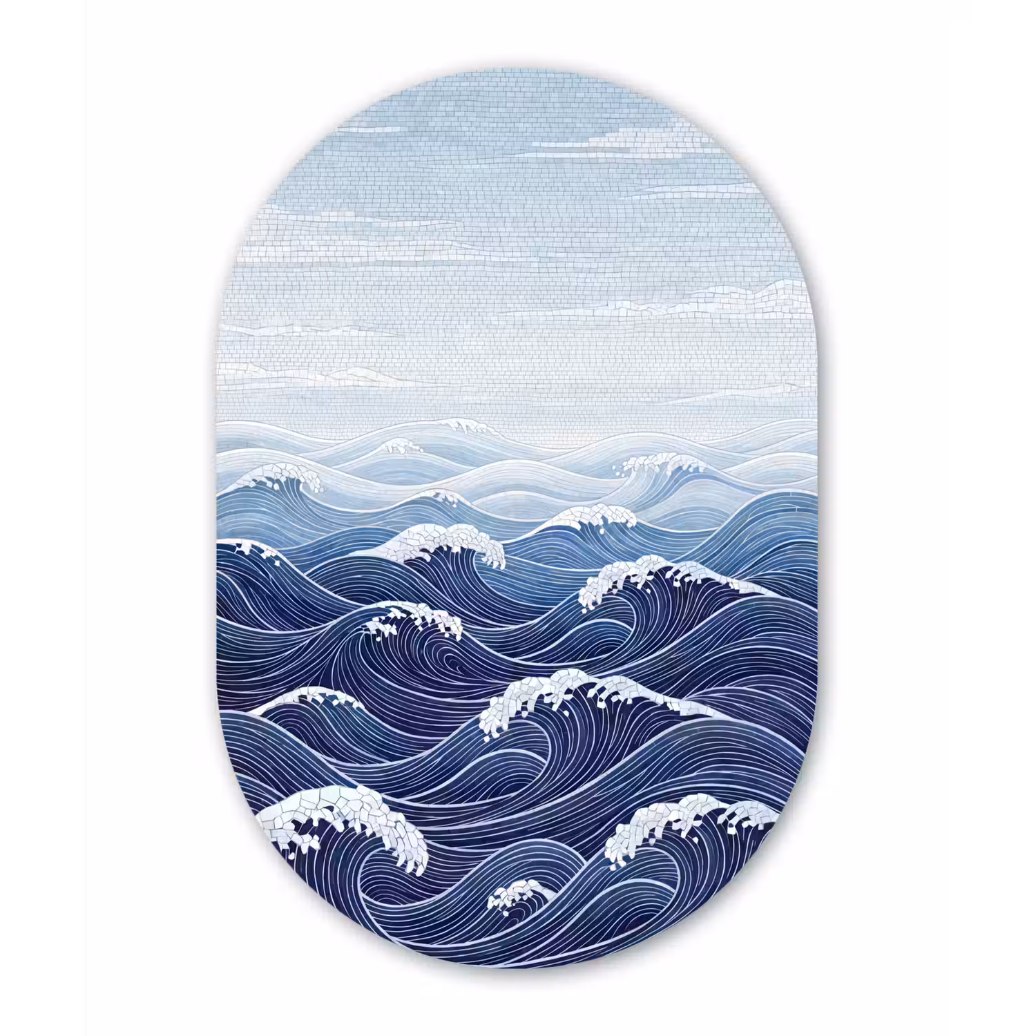 Water - Mozaïek - Landschap - Modern - Blauw Wandcirkel Ovaal Forex klein -3d
