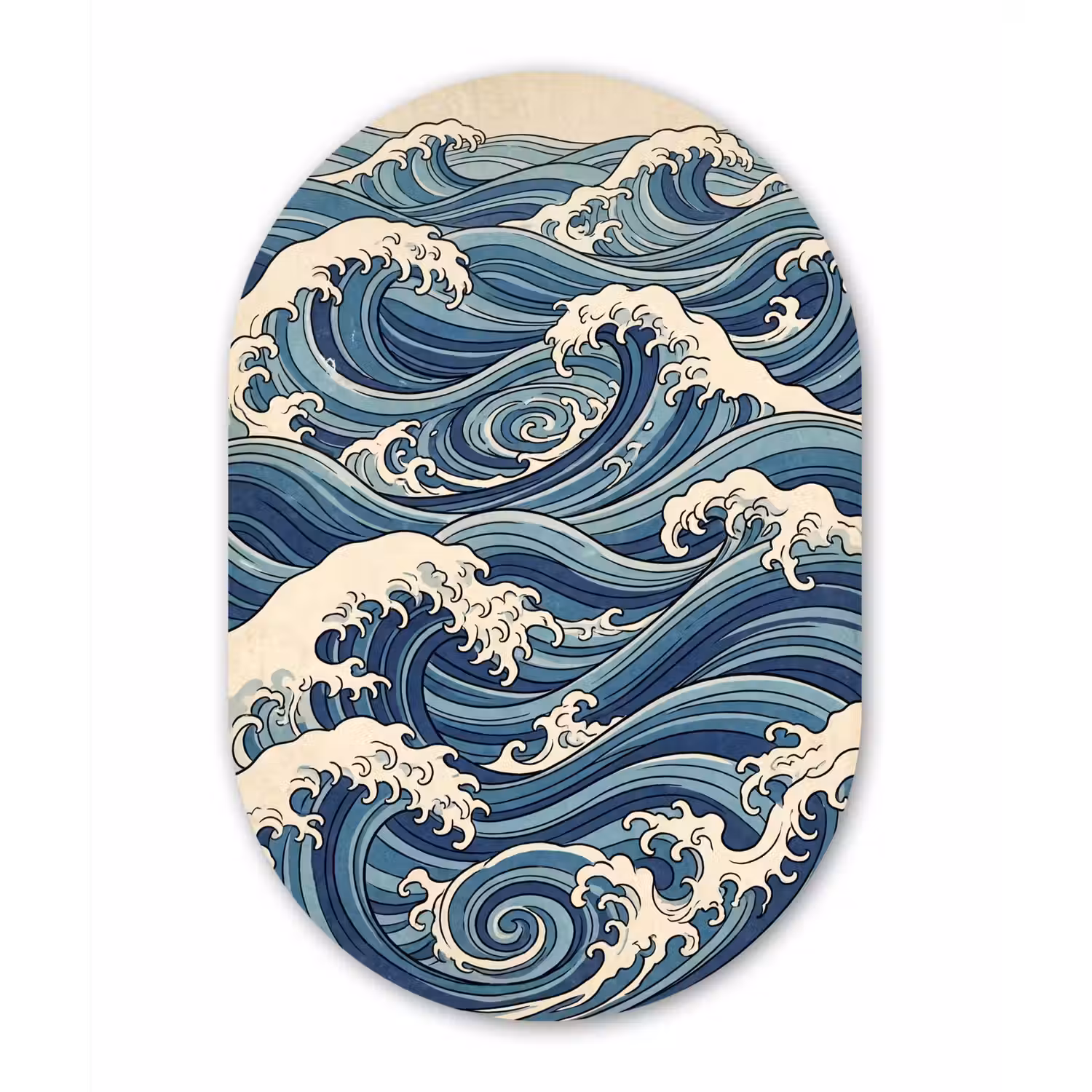 Golven - Zee - Natuur - Abstract - Blauw Wandcirkel Ovaal Forex klein -3d