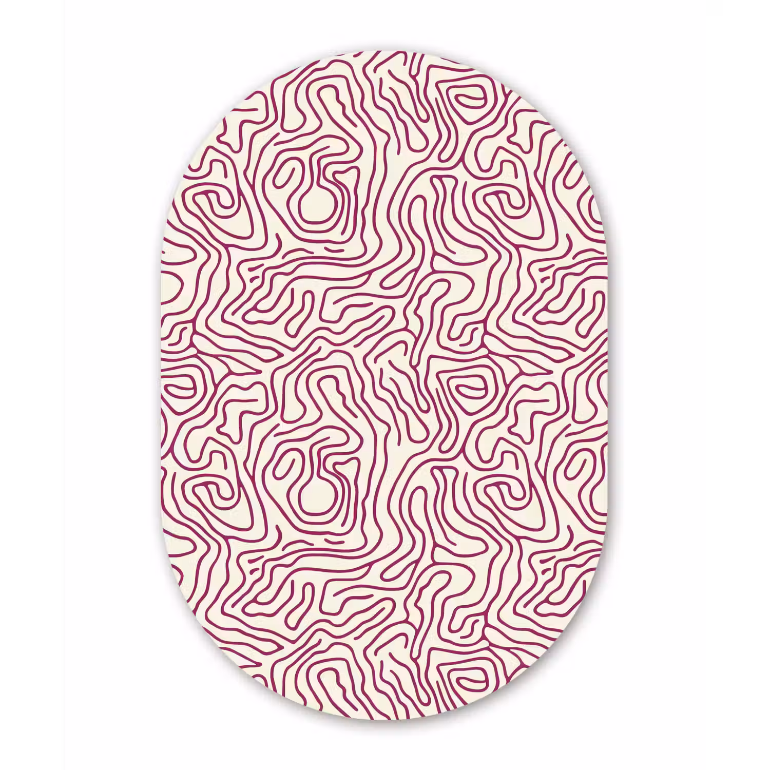 Kronkelende lijn - Magenta - Crème Wandcirkel Ovaal Forex klein 630 -3d