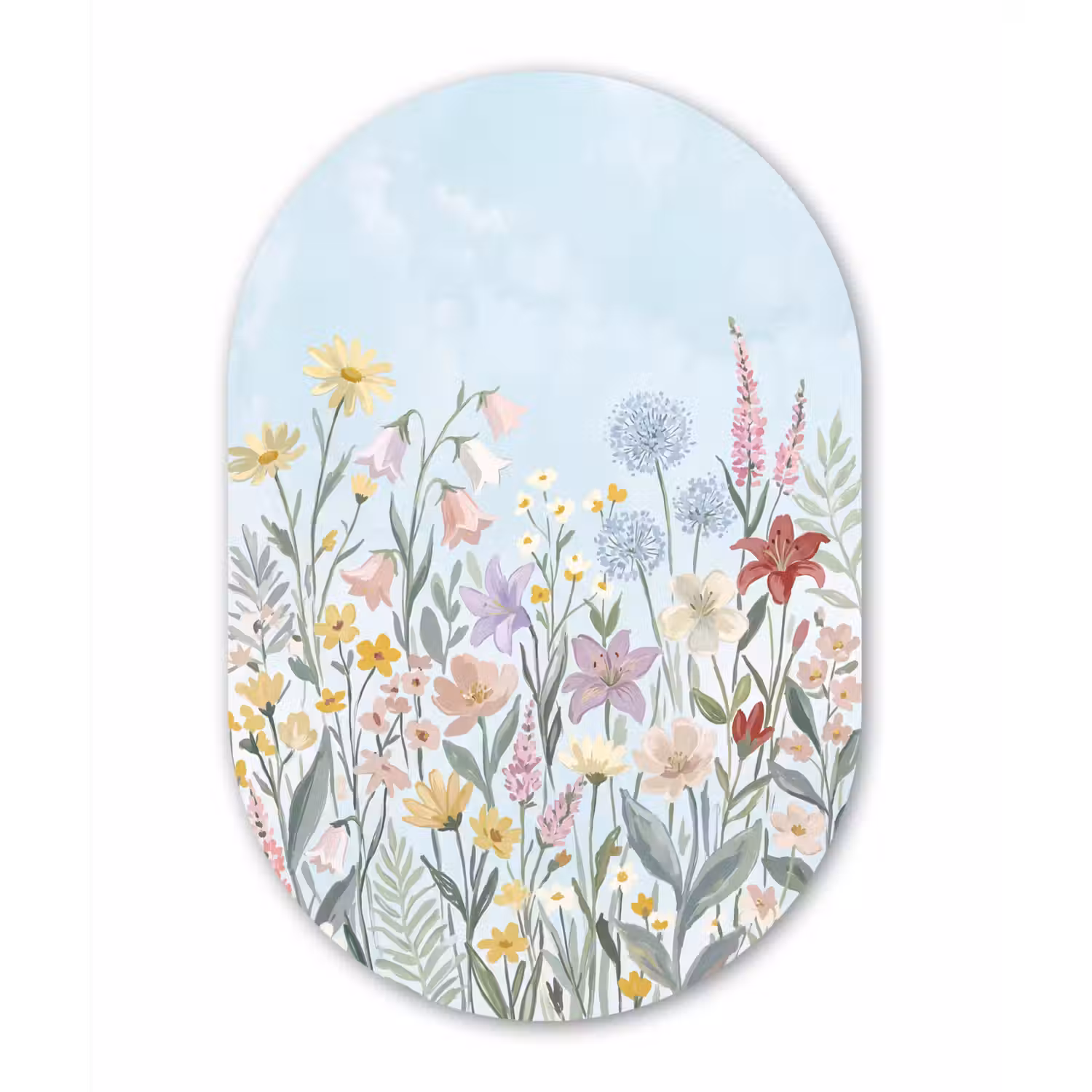 Weidebloemen - Illustratie - Kleurrijk Wandcirkel Ovaal Forex klein -3d