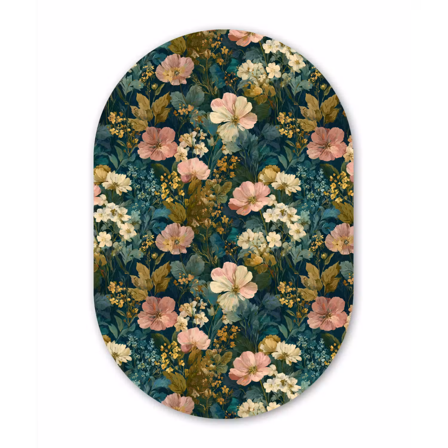 Wilde bloemen - Botanisch - Patroon - Roze - Romantisch Wandcirkel Ovaal Forex klein 630 -3d