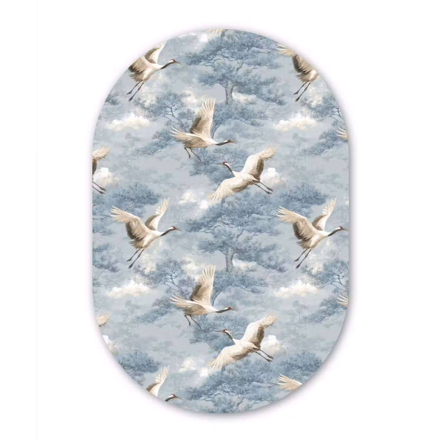 Wolken - Kraanvogels - Blauw Wandcirkel Ovaal Forex klein 630 -3d